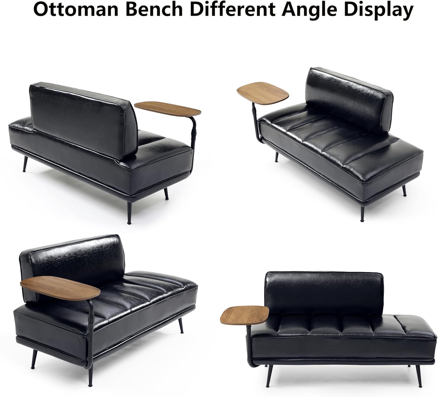 Aoowow PU Leather Ottoman Bench for Living Room,55" Channel Tufetd Small Loveseat Sofa Couch with Adjustable Wooden Stand,Modern Bedroom Benches for Bed End,Entryway,Window.