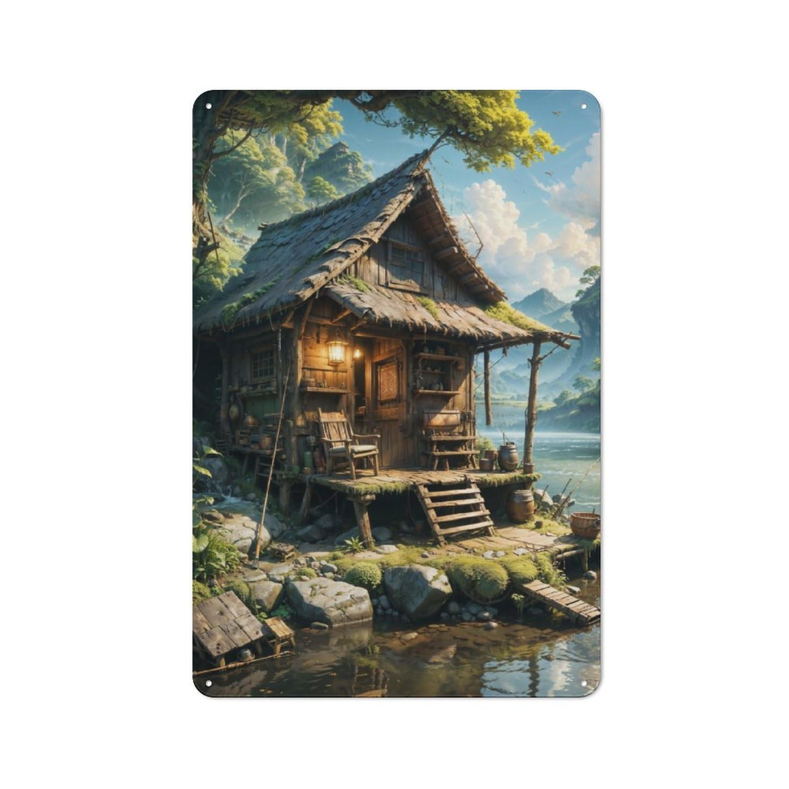 Junmoney Fantasy Enchanted Cabin Tin Sign 30X20cm With For Café Or Home Bar, Rustic Decor, For Café-Style Decor Fans