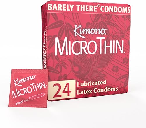 Kimono MicroThin - Paquete de 24 preservativos Látex natural lubricado de alta calidad, más delgado, apto para veganos, sin olor a látex, delgado,