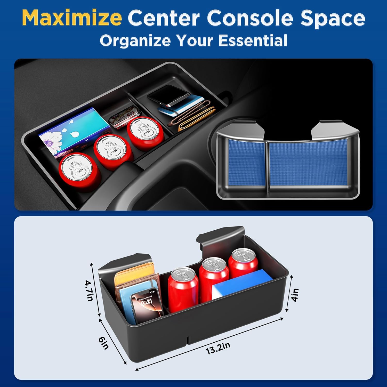 Center Console Hanging Organizer Tray for Chevy Silverado/Sierra 1500(2019-2026) & Silverado/Sierra 2500HD 3500HD(2020-2026) Accessories(Split-Bench Folding Seat Only) Black