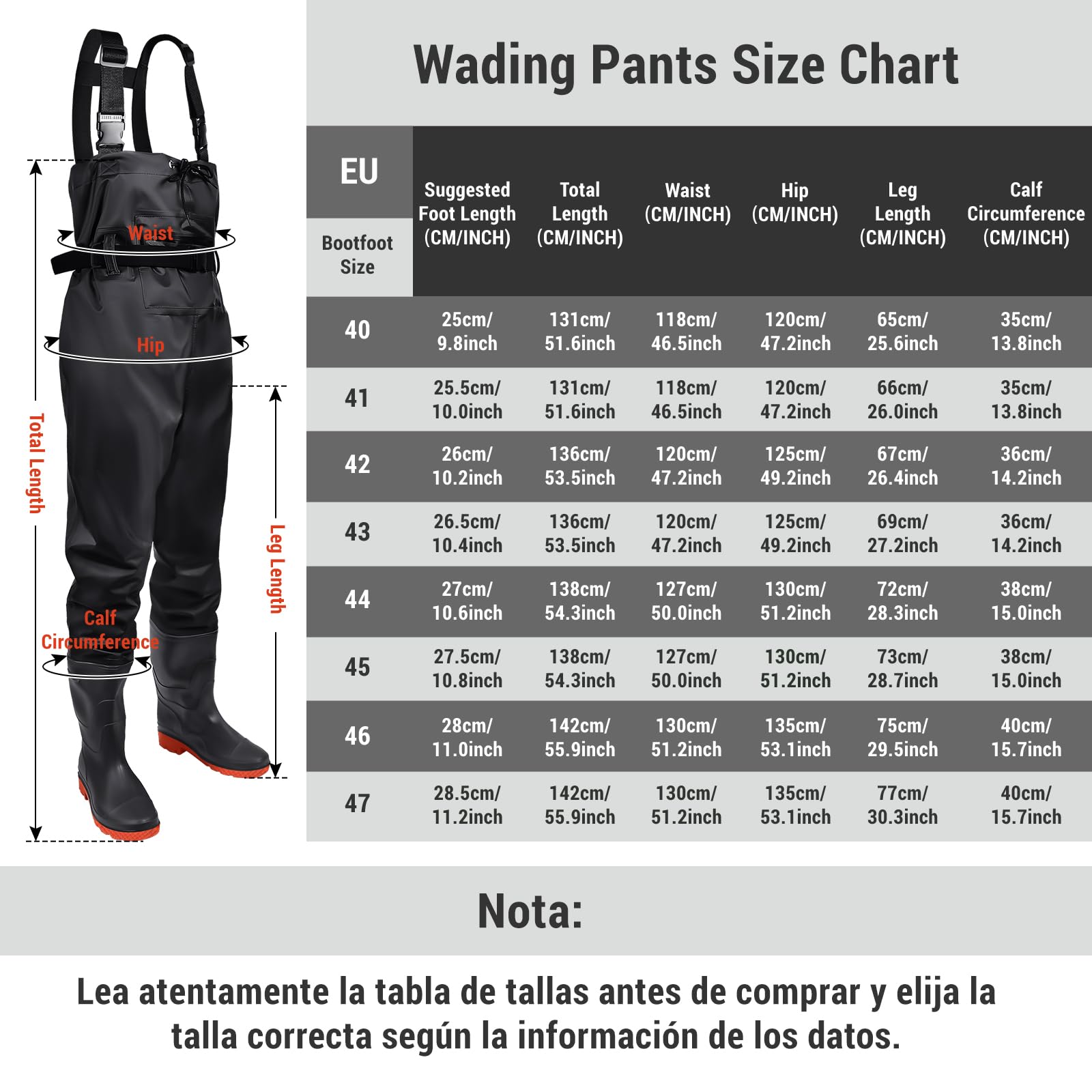 IEEILULU Pantalones de Pesca con Botas, Vadeador para Hombre, Nylon Pantalones de Pesca Impermeables Transpirables 40-47, Vadeadores de Pesca para Regalo Amantes de Pesca y Deportiva