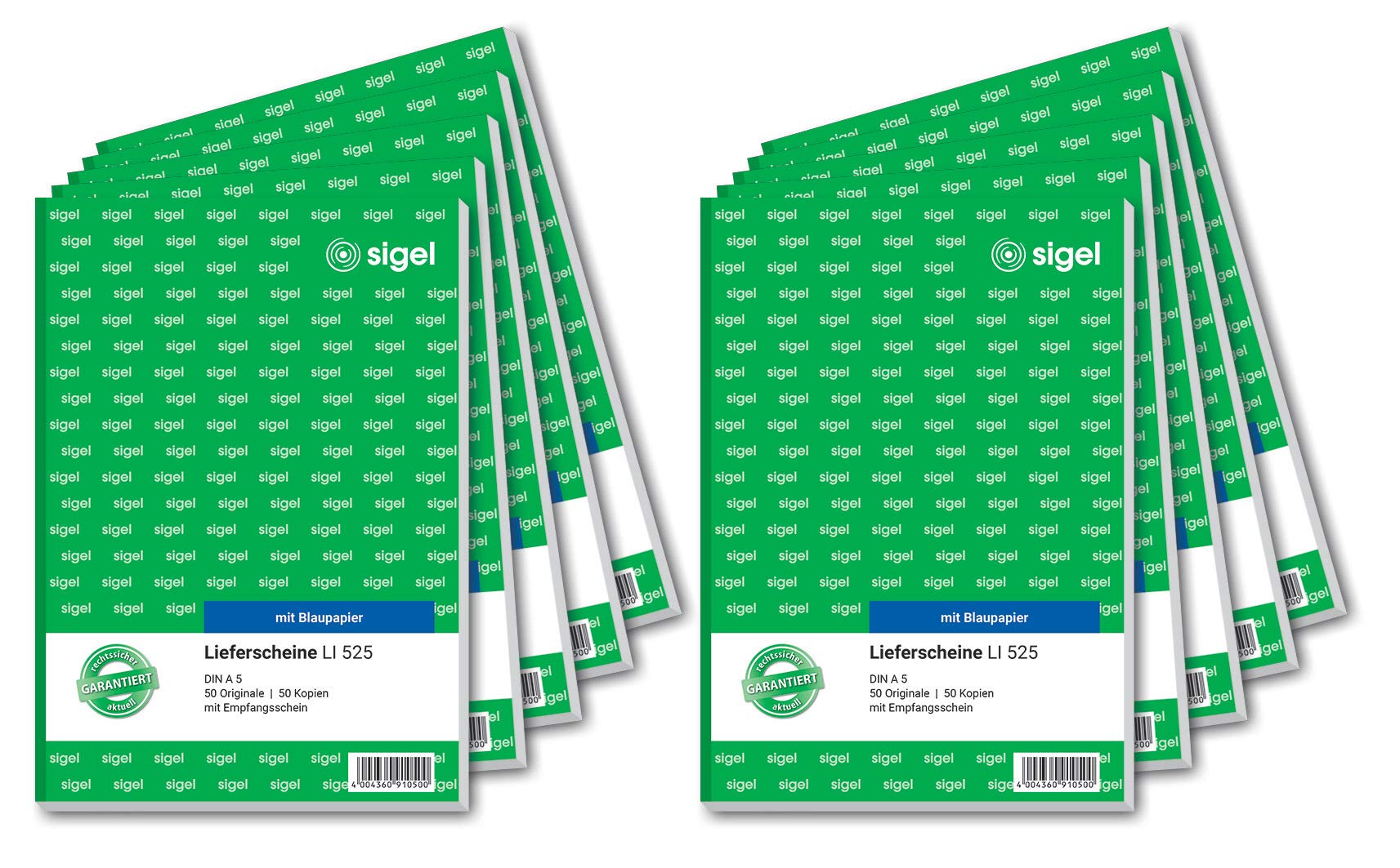 SIGEL LI525/10 Lieferscheine mit Empfangsschein, A5, 2x50 Blatt, 10er Pack, mit Blaupapier, ultrafeiner Mikroperforation