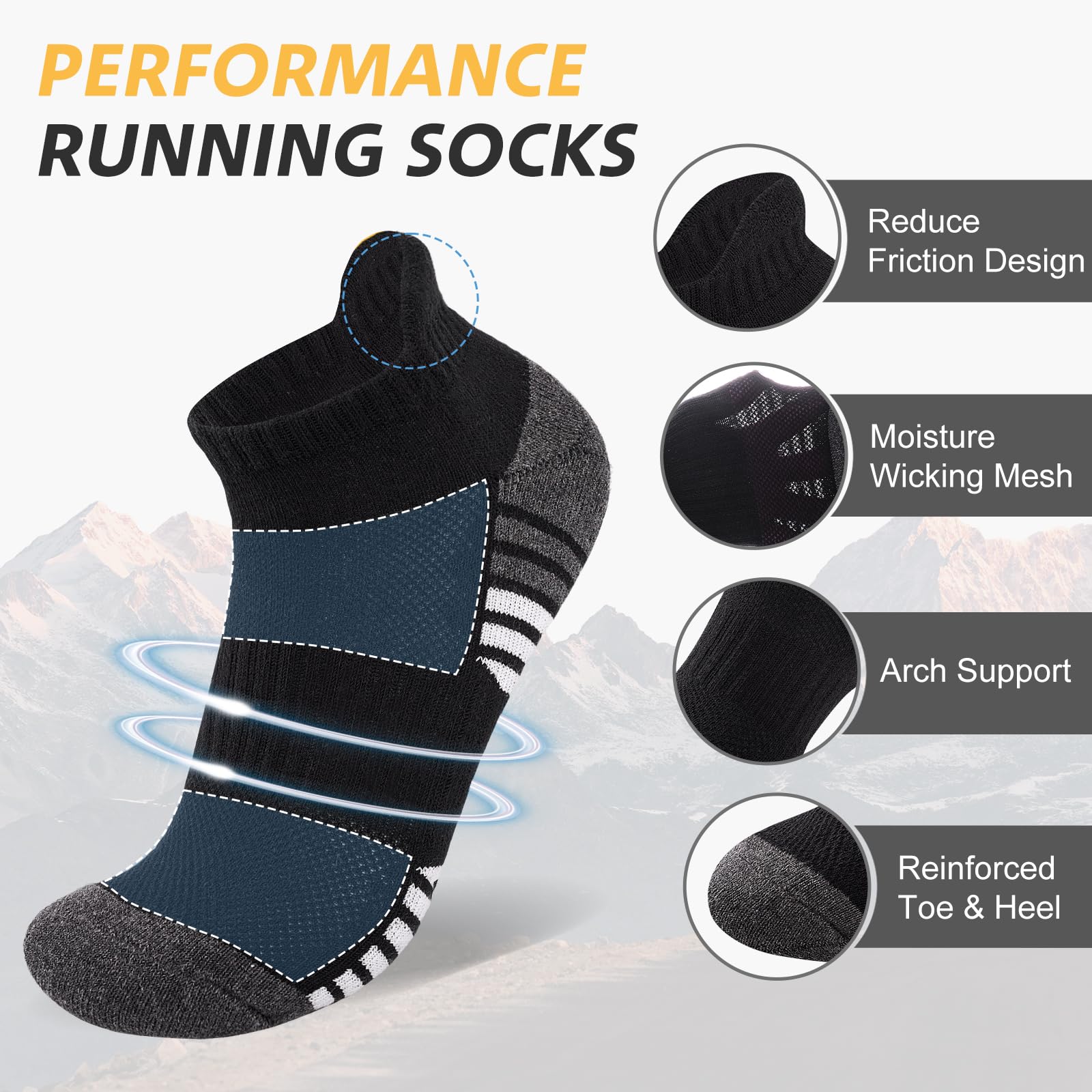 Running Socks Cushioned Ankle Trainer Socks for Men Women Cotton Low Cut Breathable Athletic Sports Socks (6/10 Pairs) — view 3