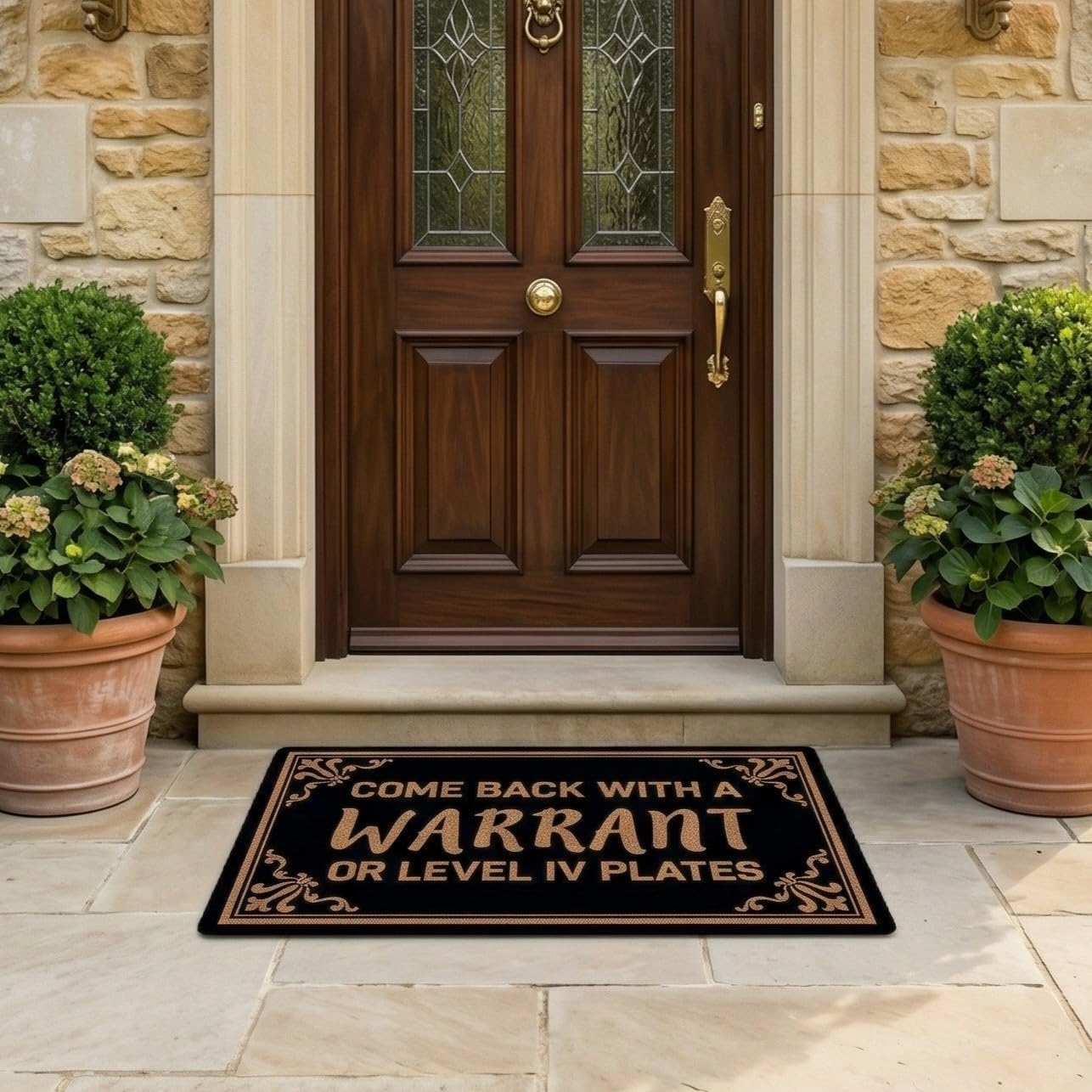 Come Back With A Warrant Welcome Mats for Front Door Mat Holiday Funny Rubber Front Door Mats Outdoor Entrance Non Slip Mats Indoor Decor Bathroom Mat Entrance Rug, 30 x 17 Inches 10mm Thick