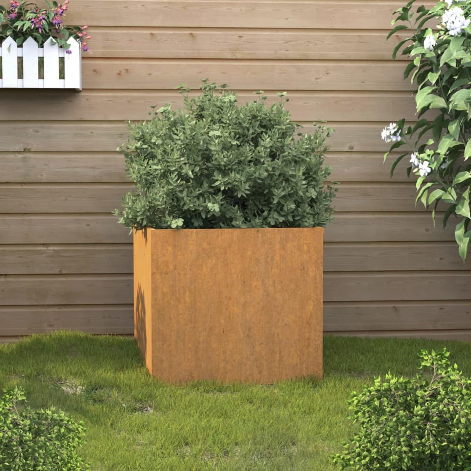Gecheer Jardinera Exterior Grande Macetero Jardinera de Acero corten Jardineria Maceta Macetero Huerto Jardín Huerto Urbano Gris 32x30x29 cm Mesa Cultivo Verduras Plantas Flores