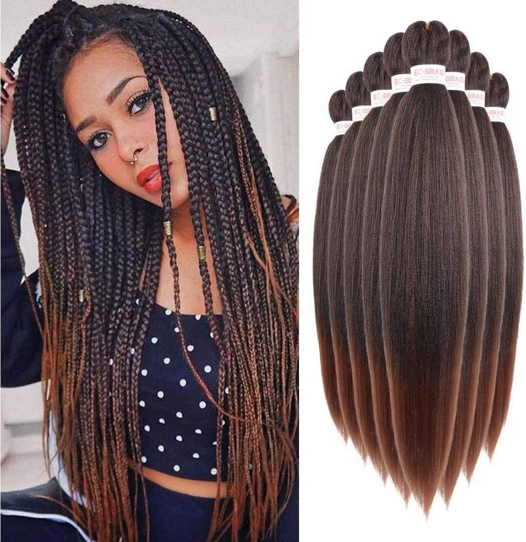Pre Stretched Braiding Hair Ombre Color hair Extensions Braid in 26inch 8 packs Easy Braid Hair (26", 1B/30#)