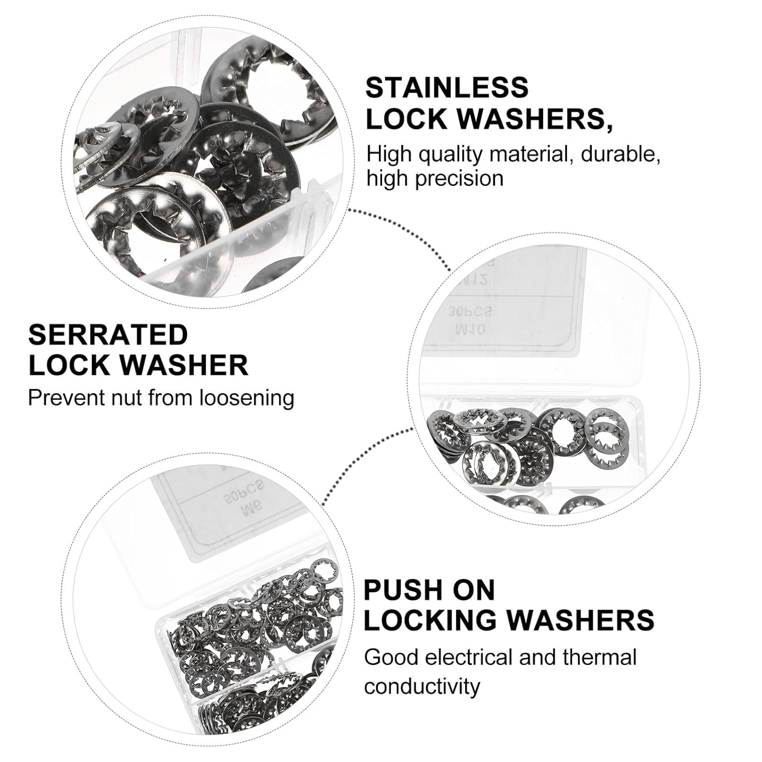 Generic 390 Pcs Stainless Steel Internal Tooth Serrated Locking Washers Assortment Kit M3-m10 Push on Lock Washers for Nut and Bolt Fastening Applications