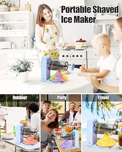 Miniatura 6 de Máquina eléctrica de cono de nieve, máquina de hielo afeitado con hoja de acero inoxidable, trituradora de hielo de mesa de cocina incluye 2 moldes