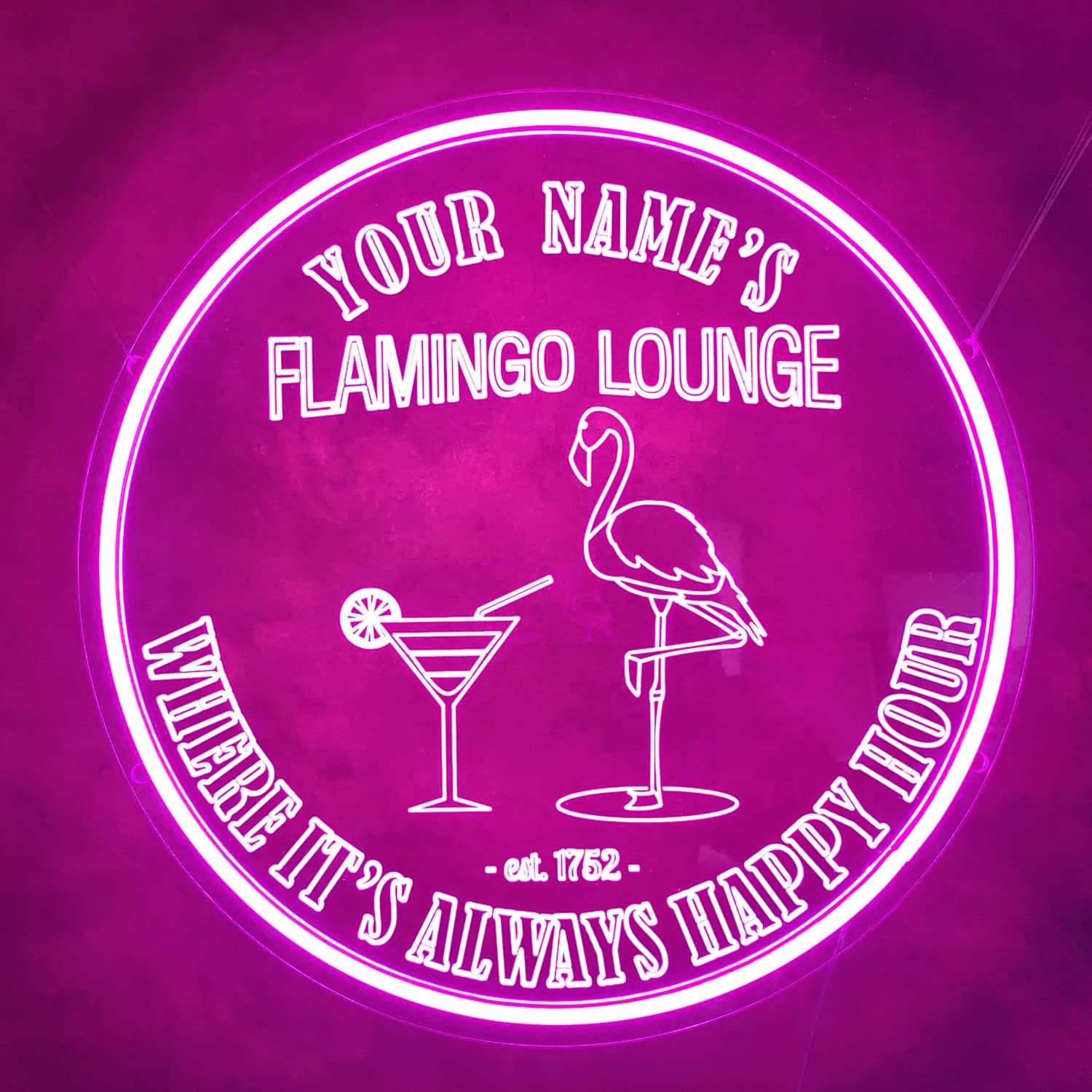 Personalized Cocktail Bar Neon Sign, Dimmable Custom Name EST Year Neon Cocktails Signs for Home Bar, Light Up Sign for Beer Pub Man Cave Wall Décor… (16", Flamingo Lounge)