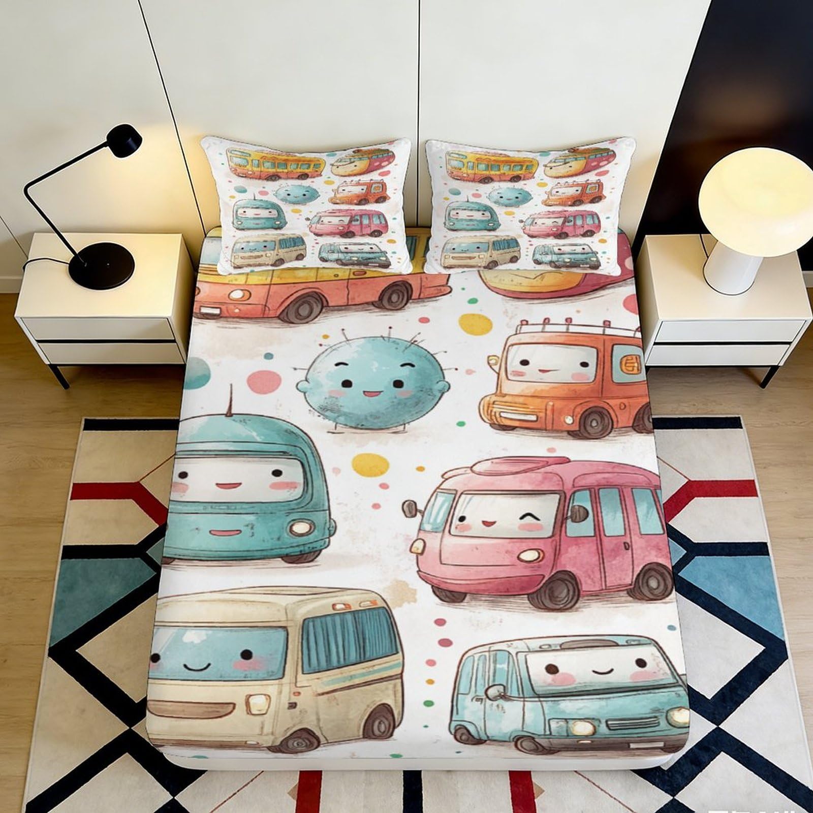 Jqzkxnhpbr Style-4 3D Printed Cartoon Bus Fitted Sheet Microfiber Soft Anti-Slip Mattress Cover For Bedroom Dorm Room Decor 90X200x25cm