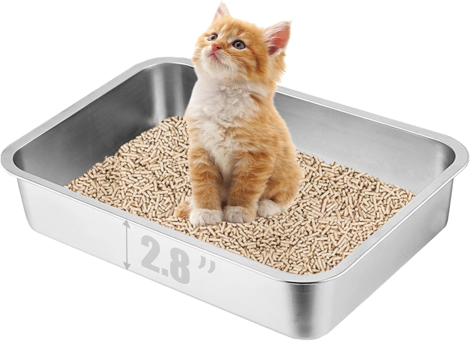Low Entry Cat Litter Box, 17.7"×13.8"×2.8" Stainless Steel Kitten Litter Box for Small Cat, Kitty Shallow Litterbox for Guinea Pig, Puppy, Hamsters Toilet