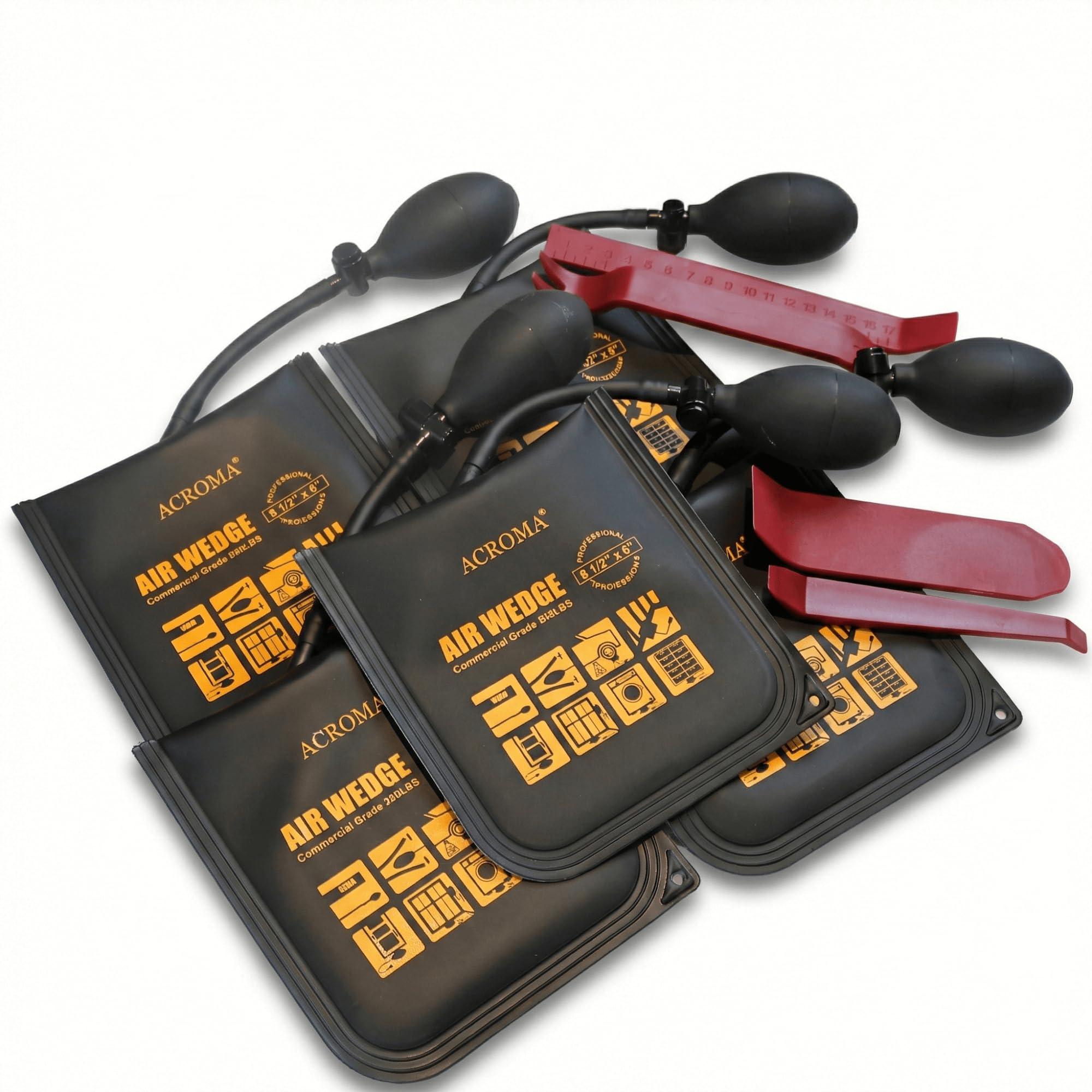 Acroma 5-Pack 6 1/2”x 6“Commercial Grade Air Wedge Bag Bump (A0501A) 300LB Load Rating Professional Leveling Kit and Alignment Tool Air Shim Pump