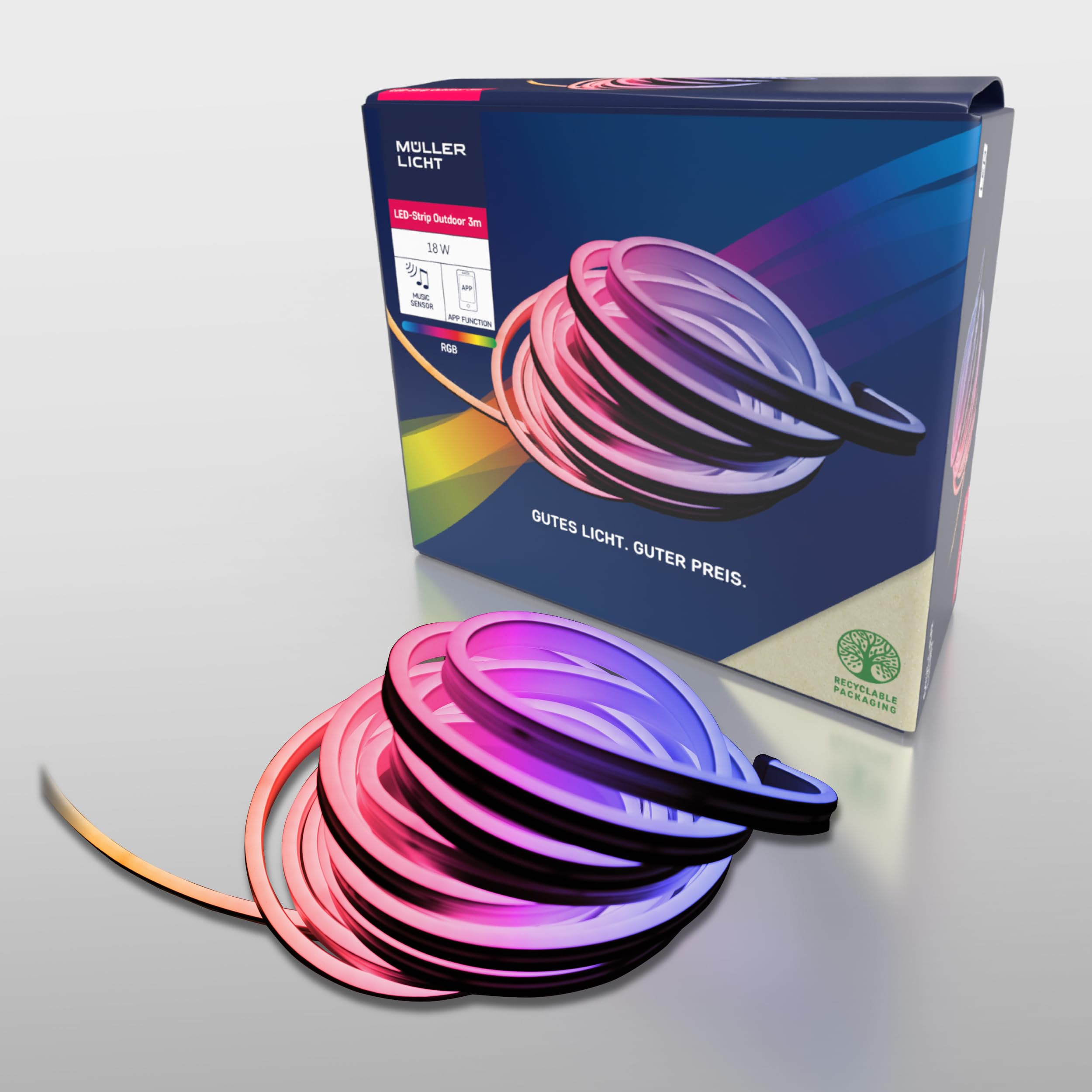 Müller-Licht Outdoor LED-Strip RGB mit music sensor und WLAN, per TUYA Smartphone-App steuerbar, 5 meter, selbstklebend