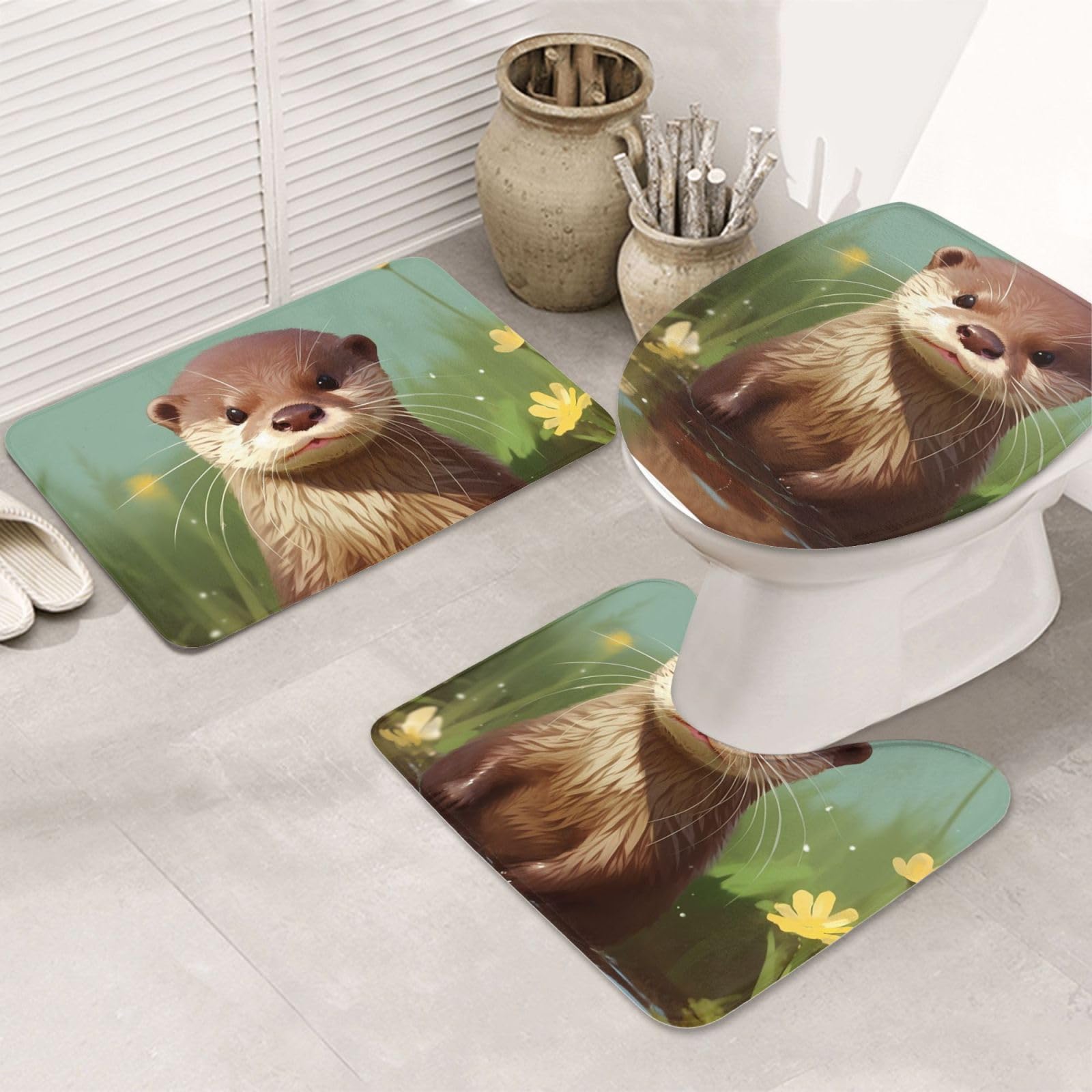 Tapis de salle de bain lavable en microfibre lot de 3 tapis antidérapants loutre mignonne