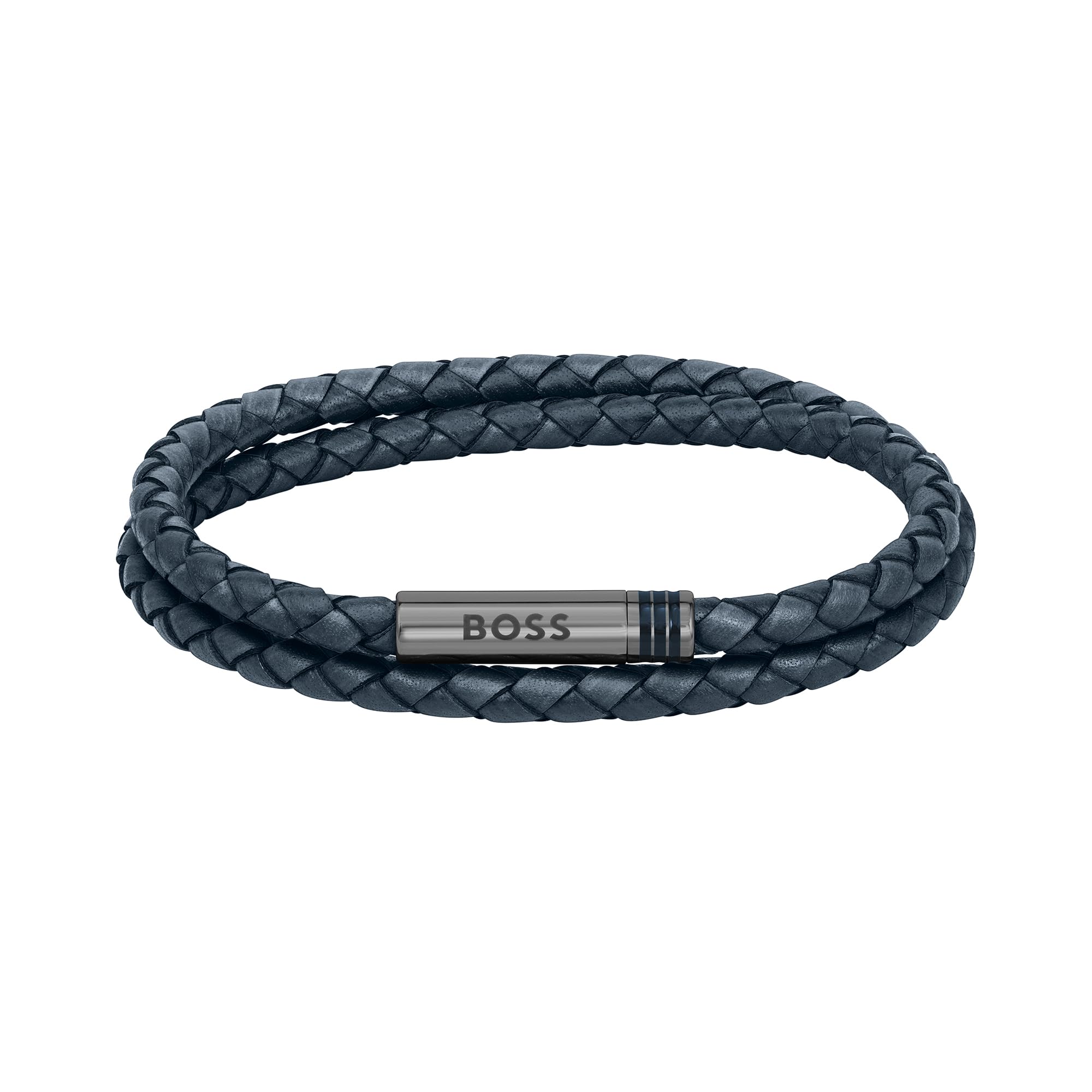 BOSS Jewelry Men's ARES Collection Bracelet with Double-Wrap Braided Blue Leather - 1580494S