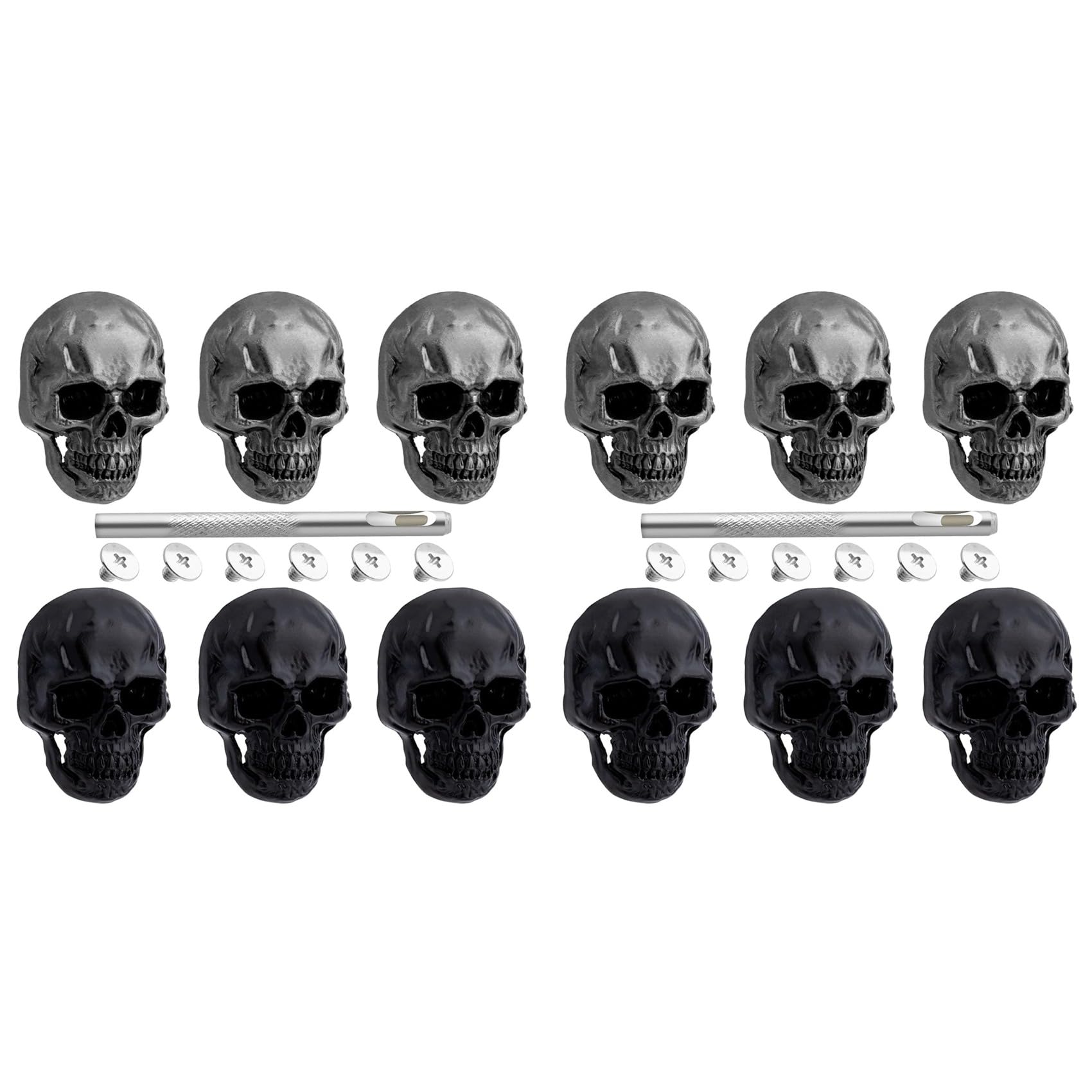 Ctrlzs Women's 12Pcs Skull Rivets Studs For Clothing, Gothic Style Skull Head Buttons Screws With Drilling Tool, 3D Skeleton Pins