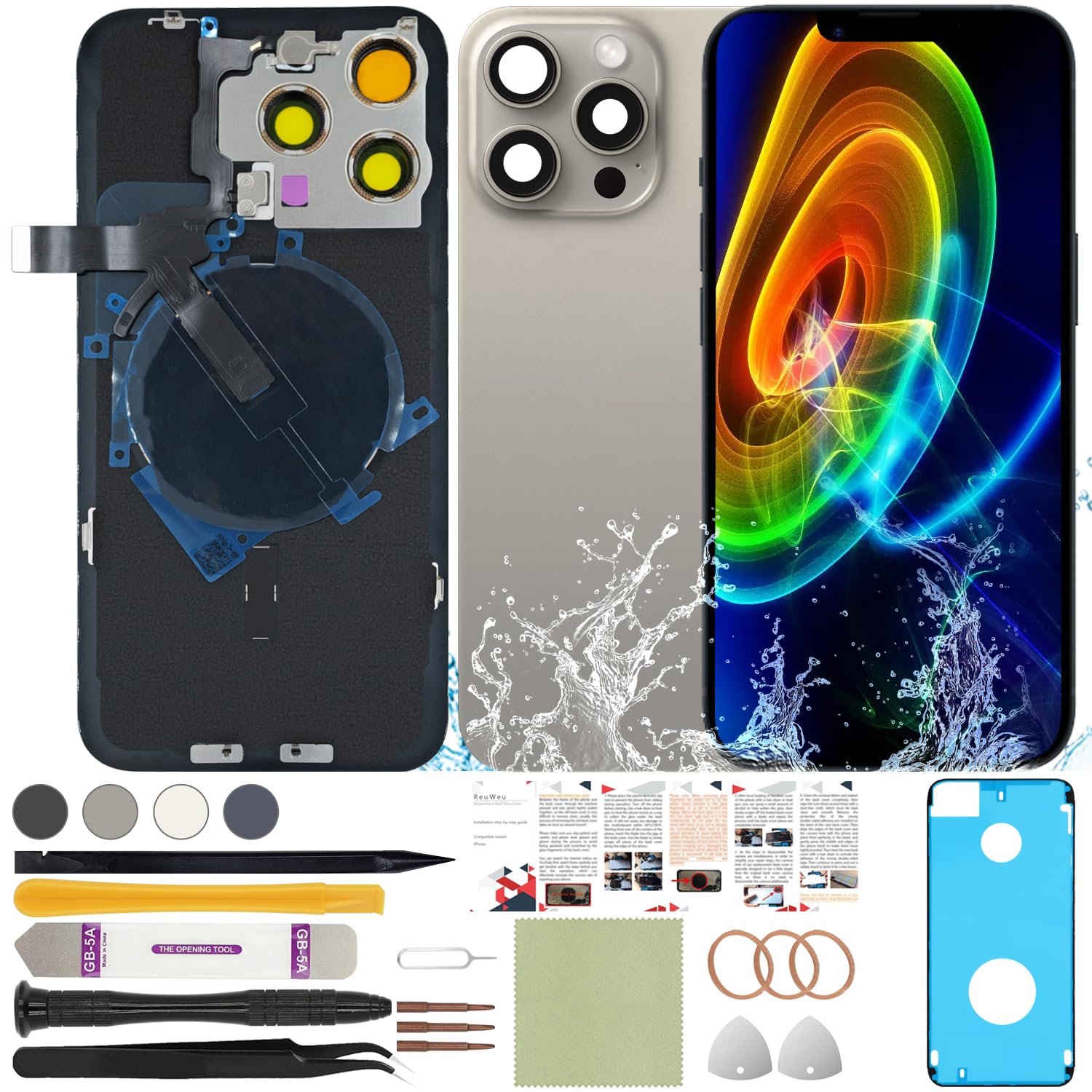 Vitre arrière iPhone 15 Pro Max complète avec nappe induction et micro pour réparation - 8
