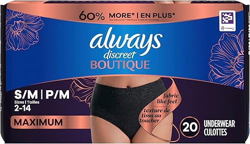 Miniatura 9 de Always Discreet Boutique - Ropa interior para incontinencia y posparto para mujer, máxima protección, talla S/M, negro, 20 unidades