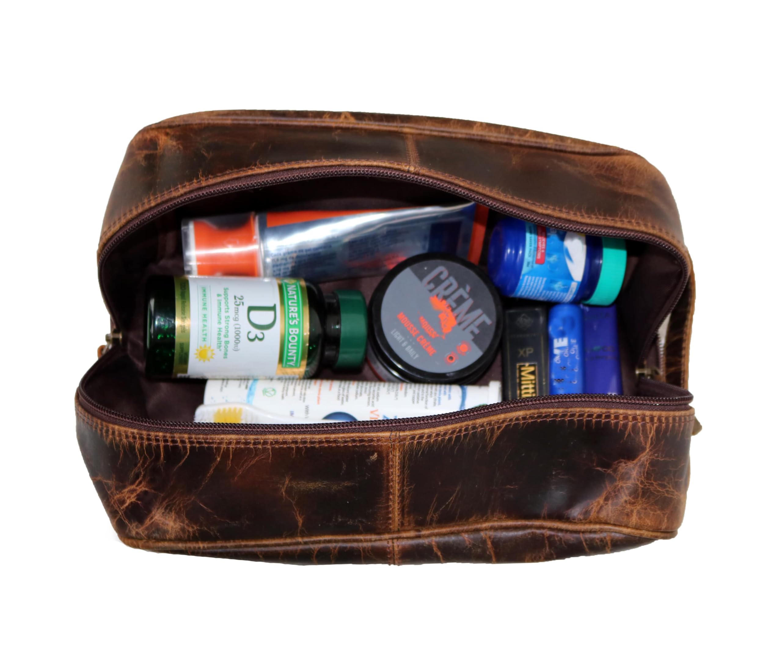 Jaald Borsa Valigetta Kit Beauty Case Pochette Wash Bag in Pelle da Uomo Donna per Bagno Toilette Rasoi Trucco Cosmetici Farmaci Necessaire Viaggi Impermeabile Regalo Leather toiletry bag dopp kit