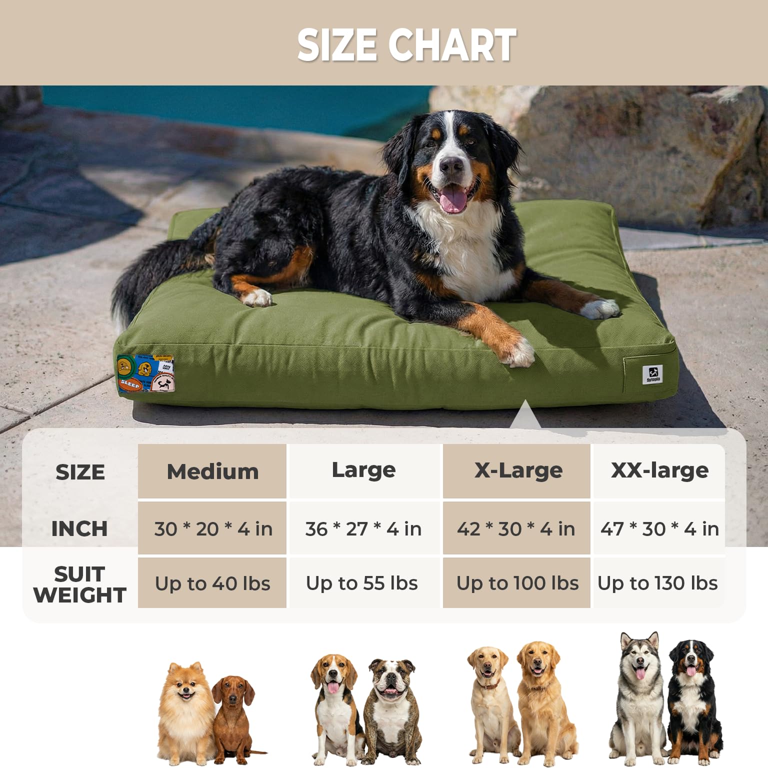 Sytopia 36 Inch Waterproof Canvas Outdoor Dog Bed for Large and Medium Dogs, Washable Removable Cover, Indoor Outdoor Patio Pet Pad, Dark Grey - image 6