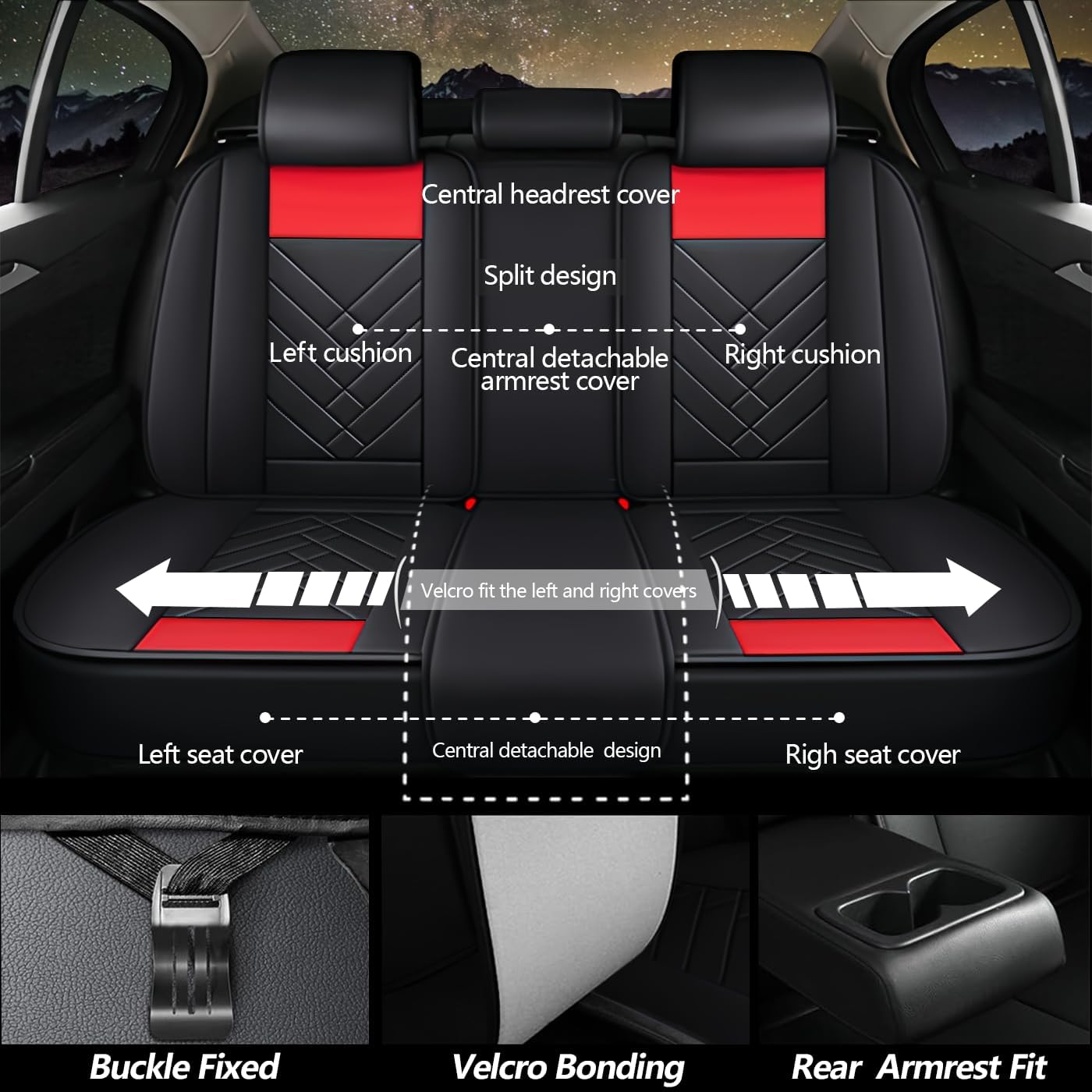 Car Seat Cover 7 Seat for Dodge Durango 2004-2026 - 7 Row (2+2+3) - Waterproof Car Seat Cover - Full Set Car Seat Protector - Luxury, Black Red