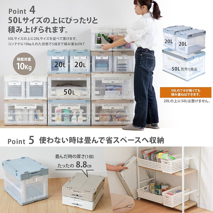 Amazon｜リス(RISU) 折りたたみコンテナハーフ両扉 20L ライト