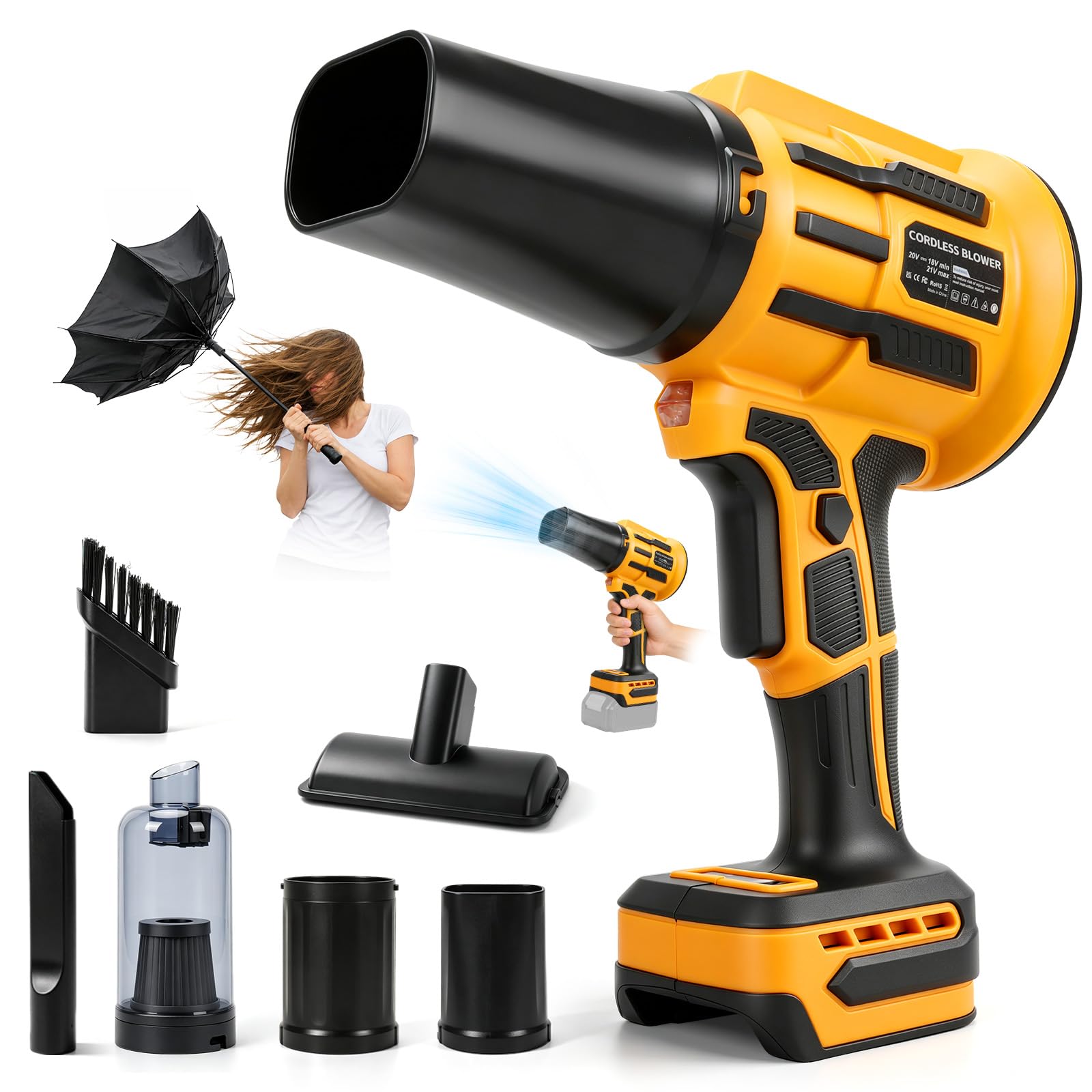 Soplador de hojas y aspiradora 2 en 1, compatible con batería Dewalt de 20