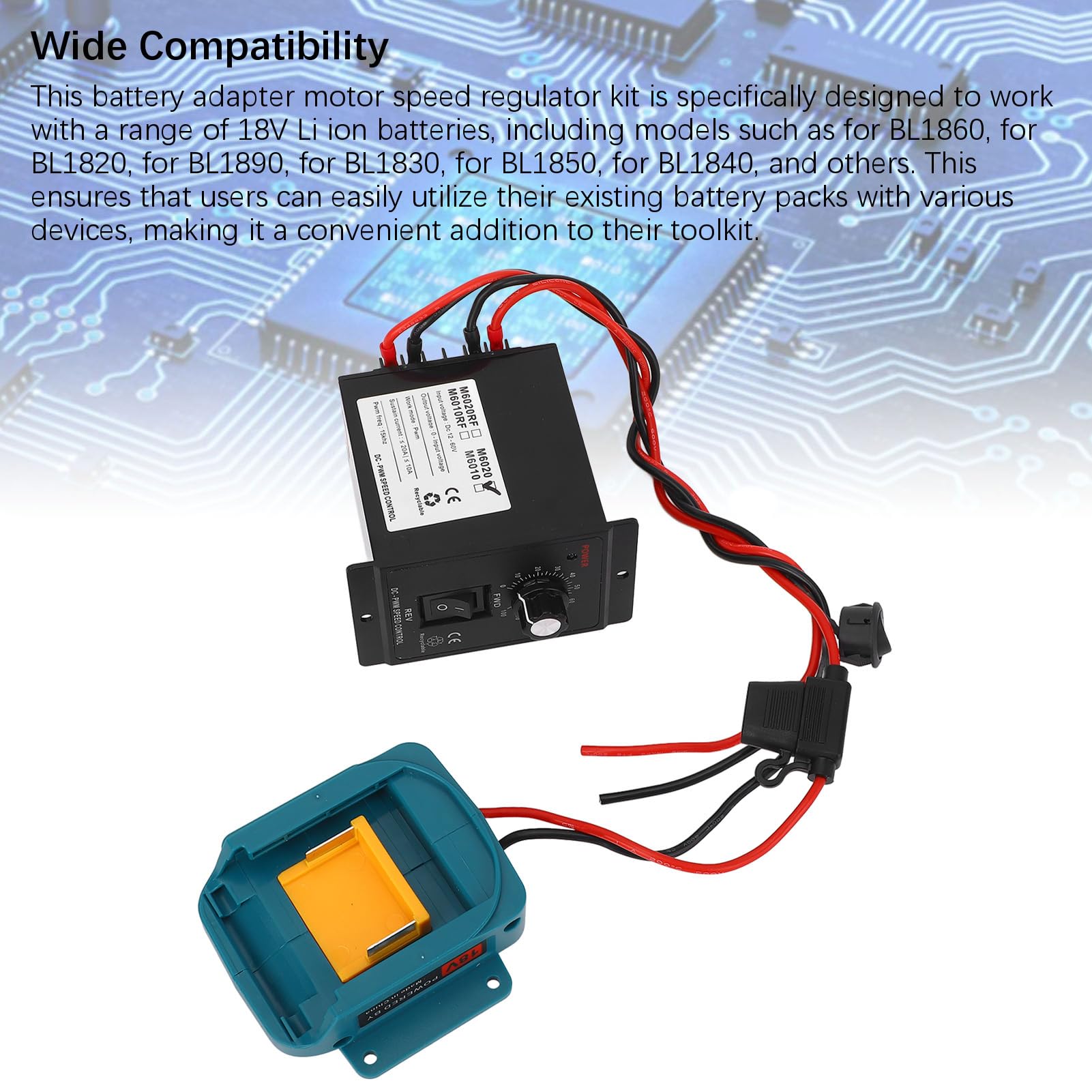 18V Adattatore Batteria Controllo Velocità Motore Kit, ABS DC PWM