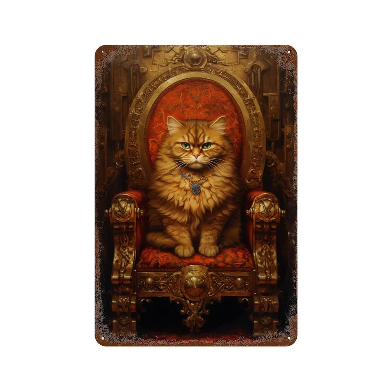 Royal Persian Cat Throne-3 Rusty Metal Tin Sign 11.8"x7.9", Old School Wall Decor for Garage, Pub Or Kitchen