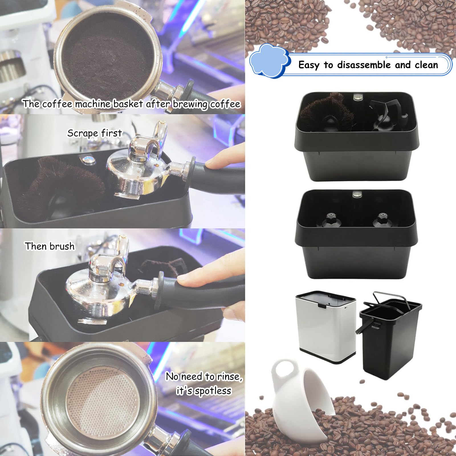 Limpiador De Portafiltros De Café, Máquina de Limpieza de Portafiltros de 150 W y 58 MM, Incluye 2 Raspadores & 1 Cepillar, Electric Coffee Fil TER Holder Cleaning Machine White