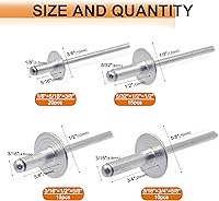 Vista 2 de ISPINNER 60 piezas de remaches ciegos de aluminio con brida grande, kit surtido con remachador de mano resistente, herramienta de pistola