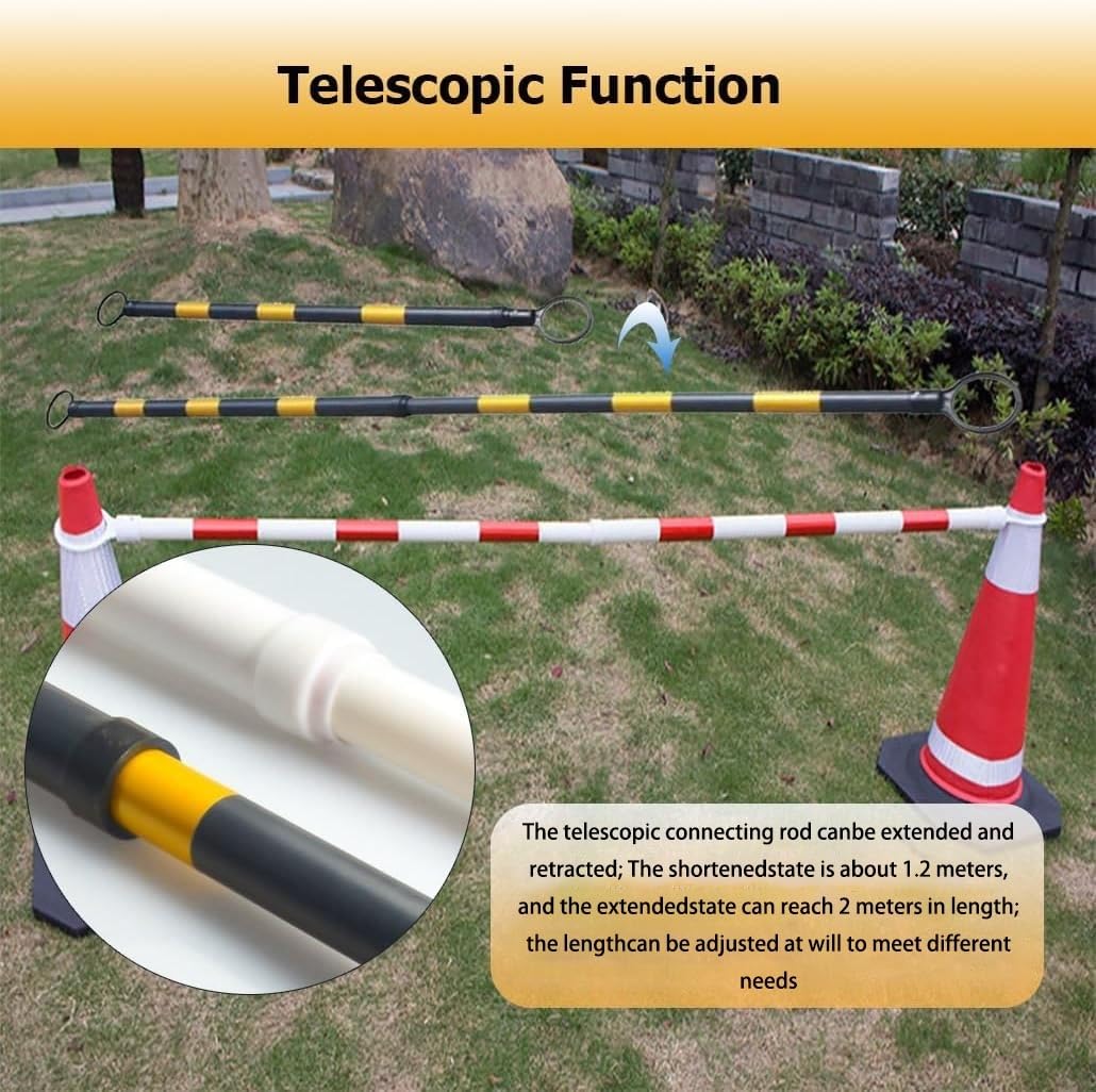 Barrera Cono Tráfico Retráctil, 1,2-2m, Cinta Seguridad Reflectante | Se extiende de 1,2 a 2 m. Cinta reflectante de grado ingeniero para control de multitudes y(White and Black,12pcs)