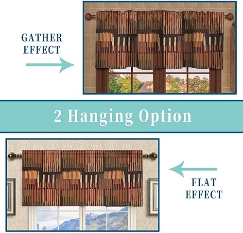 Miniatura 5 de Cenefa de ventana con temática geométrica, cenefa de cortina opaca con patrón de rayas para decoración de cocina y dormitorio con bolsillo para