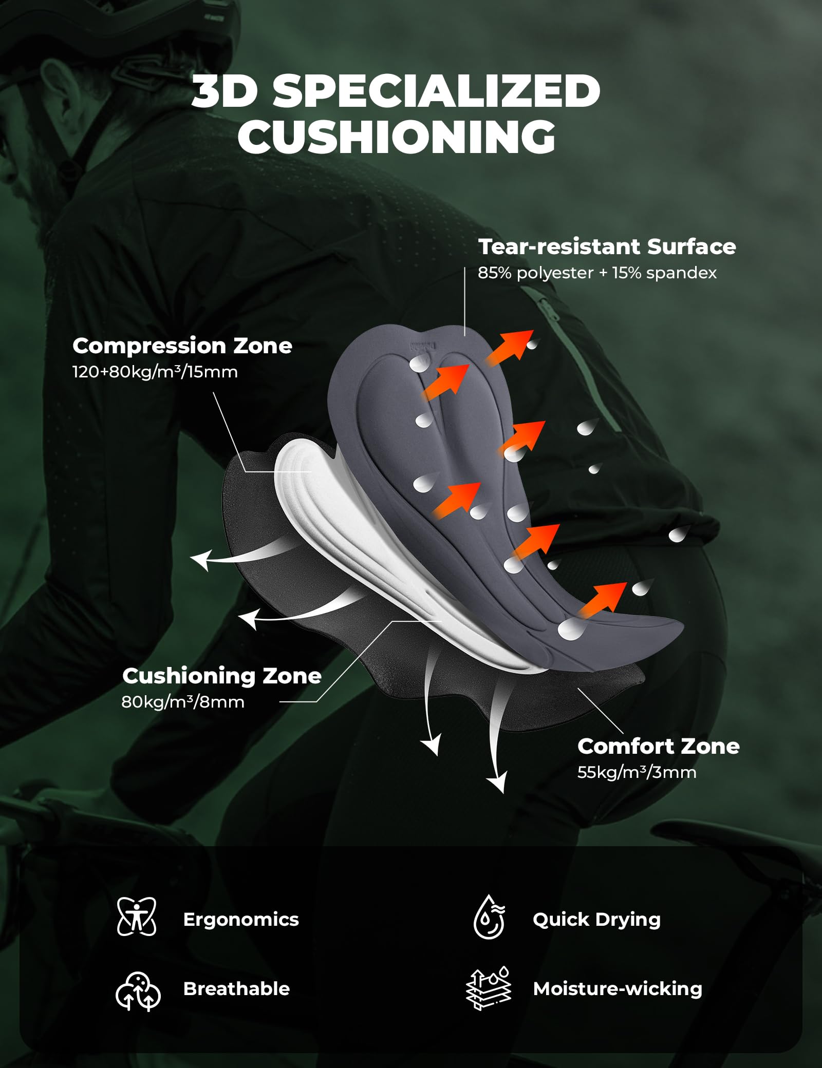 ROCKBROS Cyclisme Pantalons Homme avec Padded Respirant, Long Bike Compression Leggings Cycliste, Leggings Vélo Longs Hautement Élastiques, Réfléchissantes Convient pour Conduite de Nuit Route