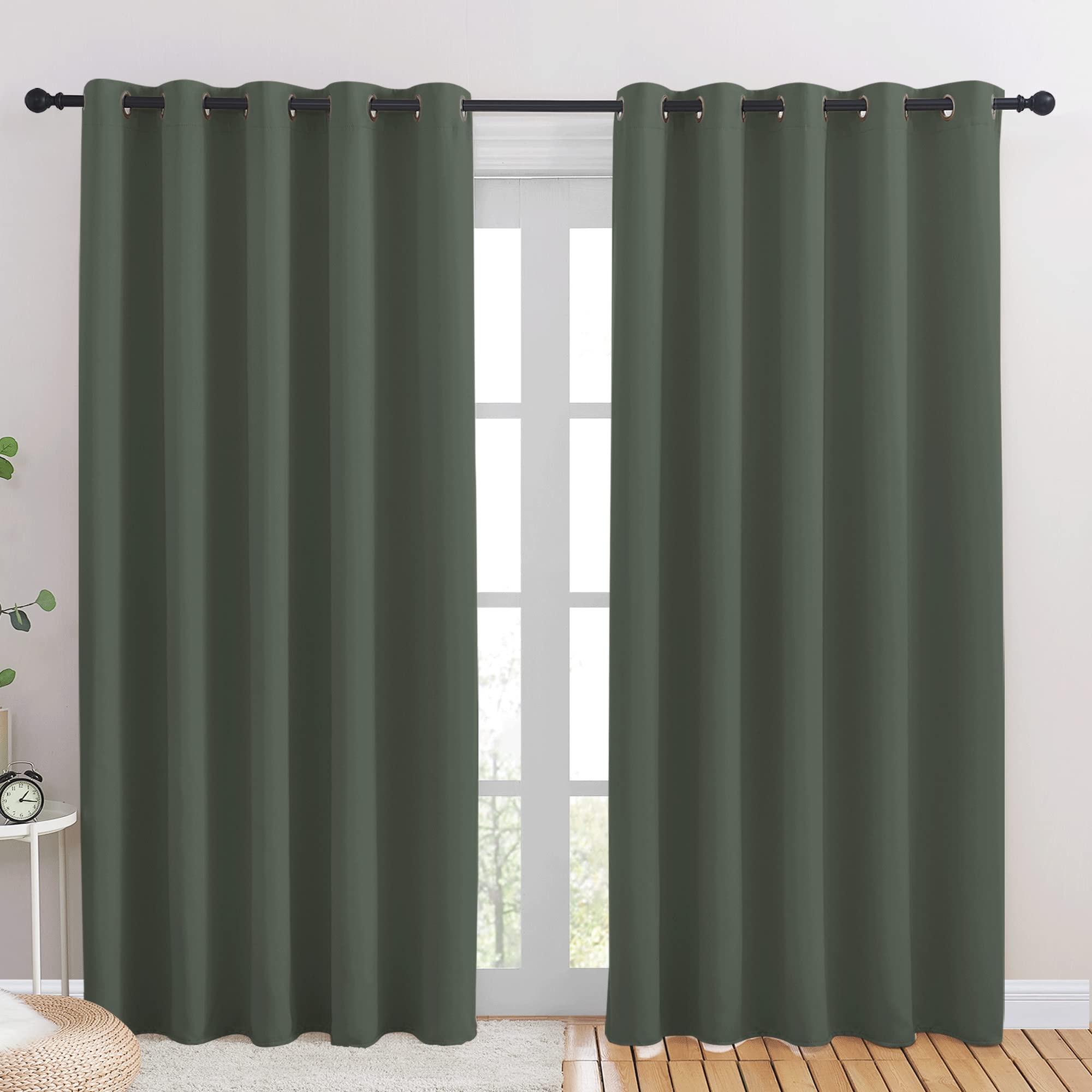 NICETOWN Room Darkening Draperies Window Curtain Panels, Thermal Insulated Grommet Room Darkening Curtains for Bedroom (Dark Mallard, 2 Panels, W70 x L84 -inch)