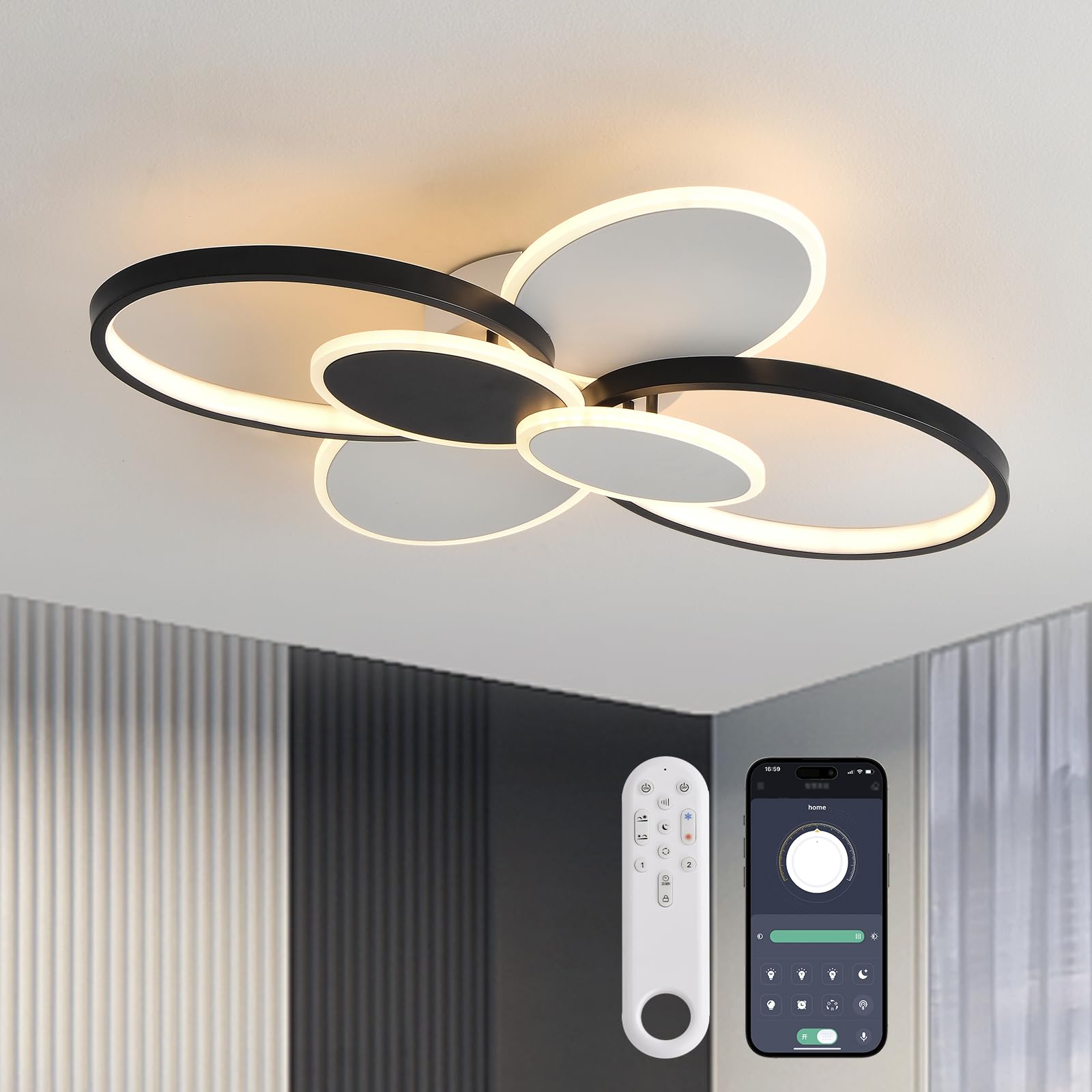 YZBEIMDAI Moderna Dimmerabile Plafoniera LED, 62CM Lampada da Soffitto Moderna ovale, funzione di memoria, timer, Plafoniera Moderna Rotondo Acrilico con Telecomando, per Soggiorno, Camera
