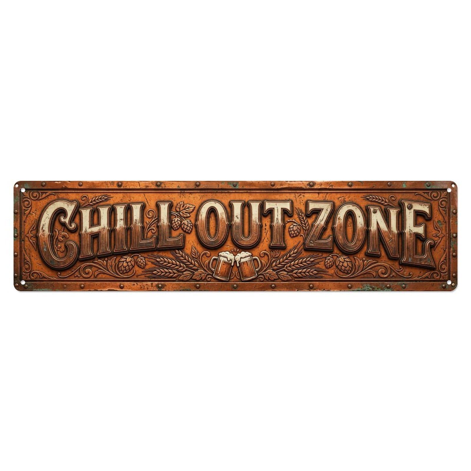 Chill Out Zone Rustic Brewery Metal Tin Skinny Sign Plaque Wall Decor for Cafe, Club Bar, Office, Home Garden Metal Poster 4x16Inch