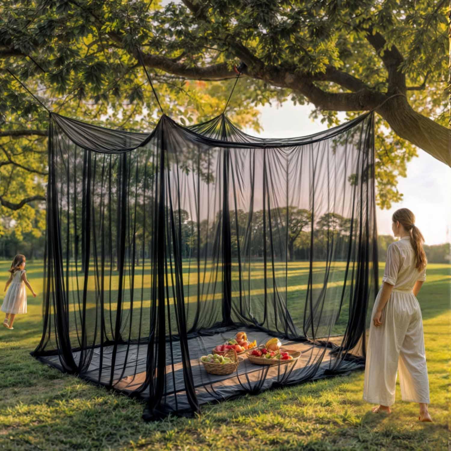 Fliegennetz XXL Moskitonetz Mückennetz 220 Mesh Doppelbett Reise Insektennetz 300 x 300 x 250 cm für Innen & Außen Mosquito net Outdoor & Indoor (schwarz)