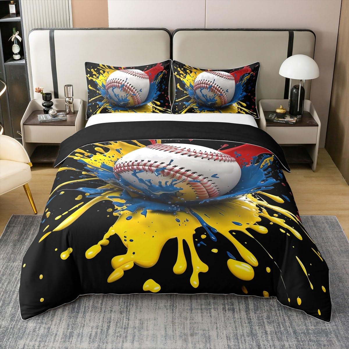 Manfei Golf Kids Duvet Cover 100% Cotton Queen Size,Golf Club Cart Backpack Bedding Set for Boys Girls,Modern Leisure Sports Ball Games Fashion Blue Comforter Cover,2 Pillowcases(No Comforter)