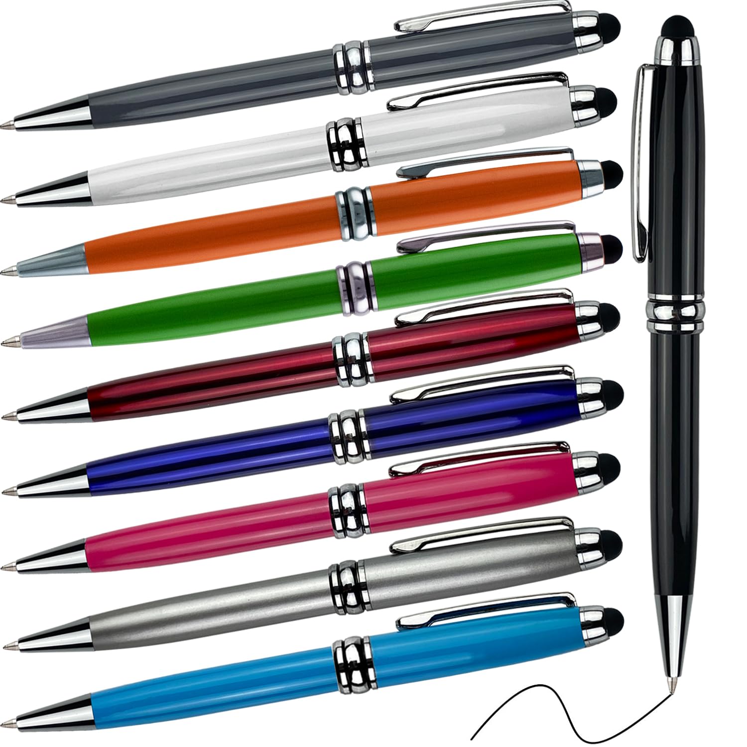 ANCOLOFIS Custom Personal Office Pens with Stylus Tip - Quality Metal pens - Engraved Team Name, Phone Number, Slogan Perfect for Bank, Office, Hotel Lobbies 10 Pens/Box — image 1