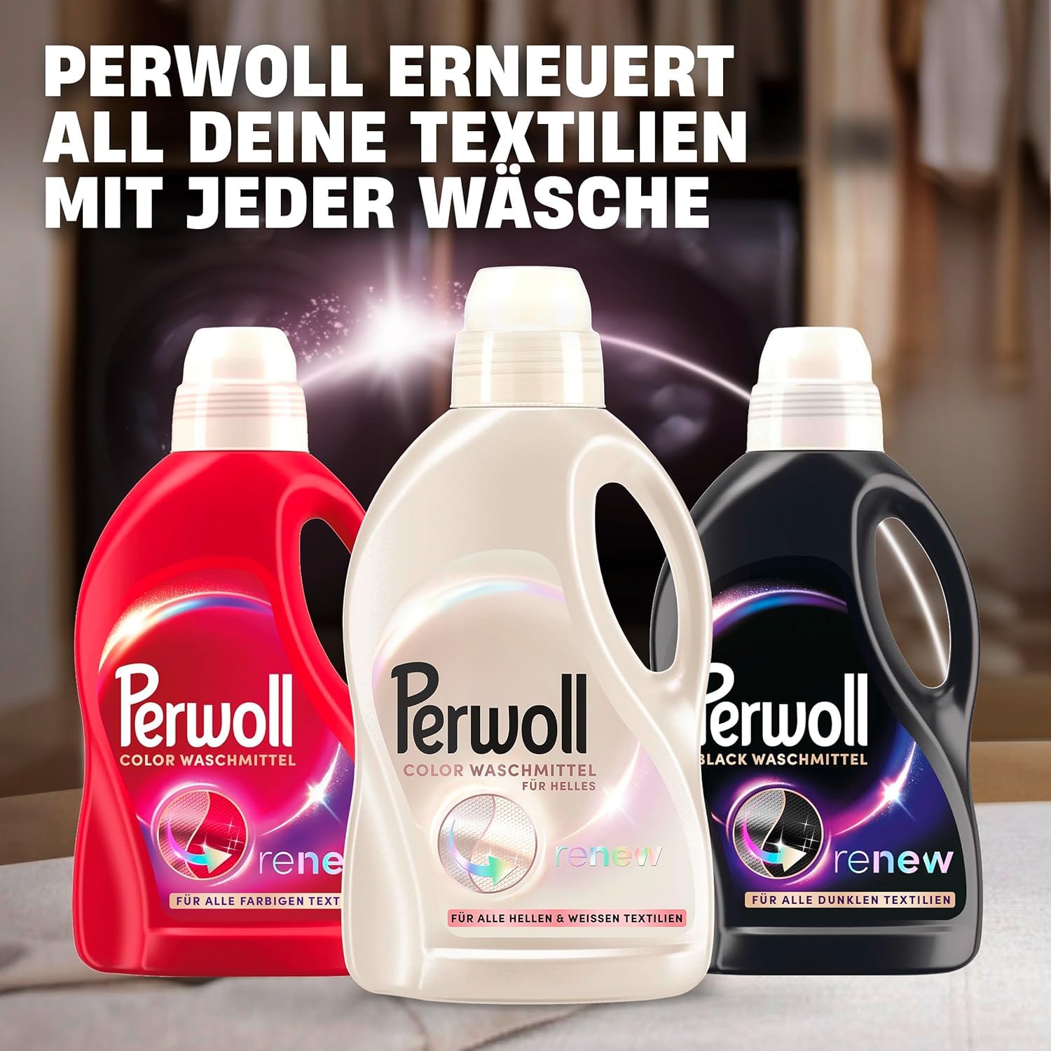Perwoll Płyn do prania 3 x 27 ładunków (81 WL) - 1 czarny, 1 kolorowy, 1 biały - Łagodny detergent delikatnie oczyszcza i odnawia kolory/biel i włókna - Technologia potrójnego odnawiania