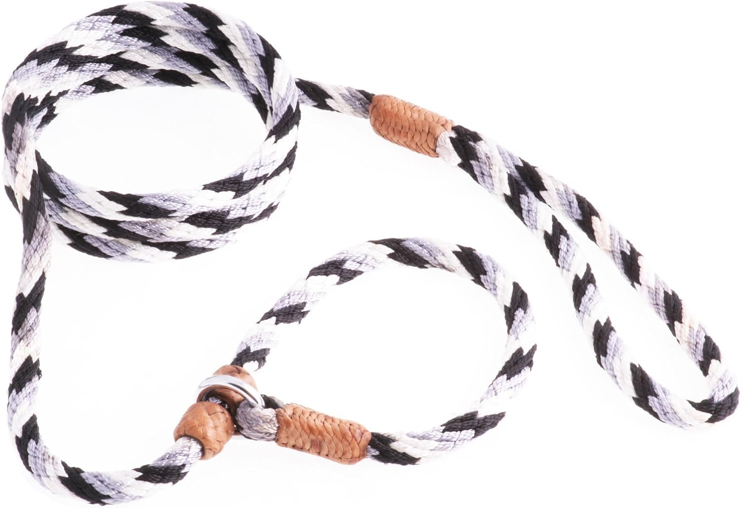 Alvalley Nylon Dog Training Leash with 2 Stoppers - Adjustable Nylon Rope Comes with Braided Leather at Ends - Tagua Bead Stopper Slip Lead - Suitable for Walking, and Training