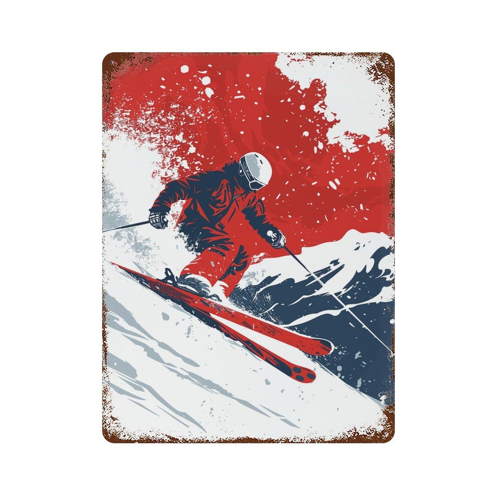 Rust Effect Ski Skiing Decorative Tin Sign 15.7"x11.8", Rustic Home Decor for Cafe, Home Bar And Lounge Decor