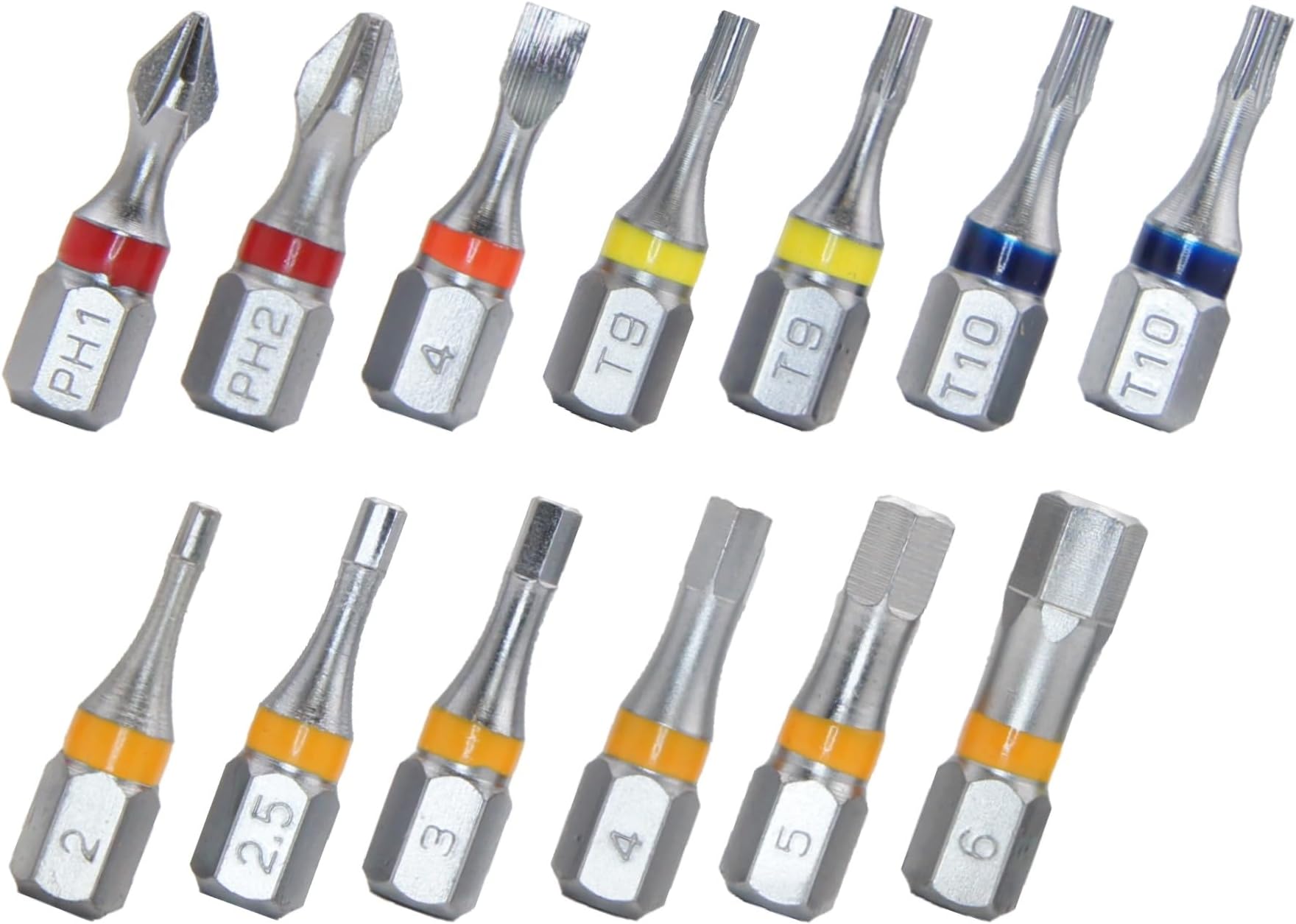 Color Coded 13 PCS Hex Bit Set 1/4" - 2 PCS of Torx 9, 2 PCS of Security Torx 10, and Other 9 Bits - Accessary for Bike Motorcycle Maintenance