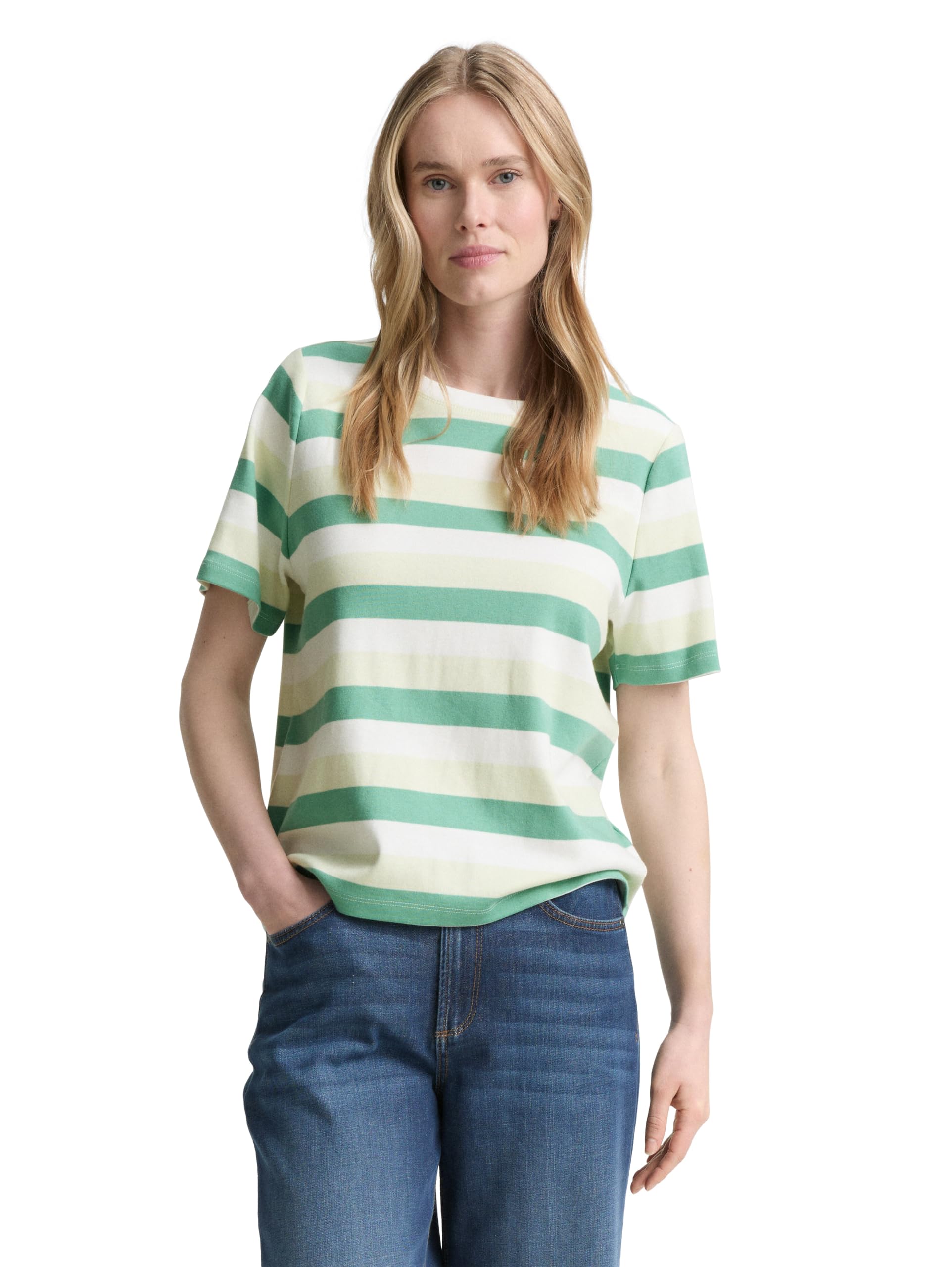 Tom Tailor Damen 1045964 T-Shirt, 37817 - Green Mint Stripe, XL EU