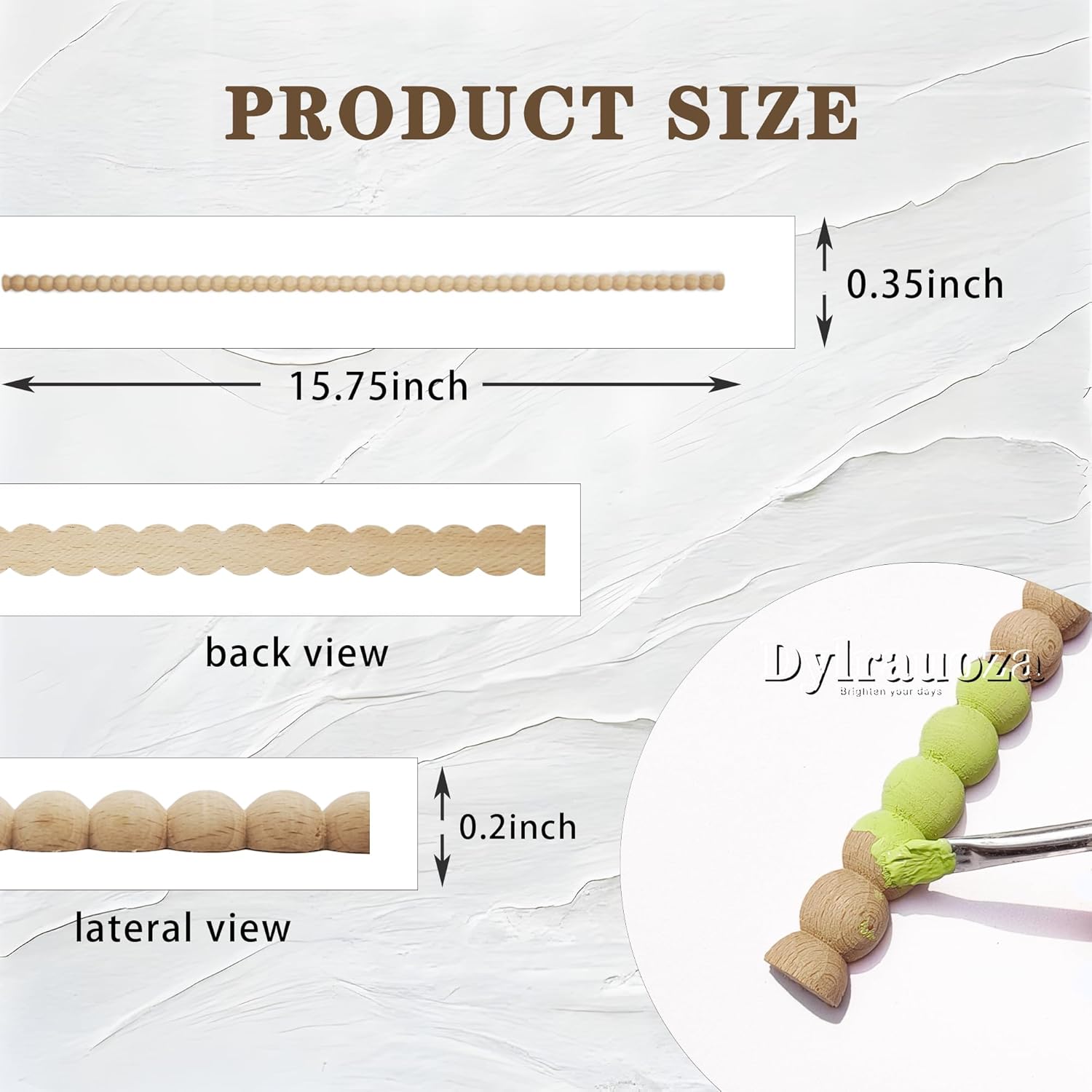 Beaded Wood Trim Molding, 15 Pack Unfinished Half-Round Decorative Wood Trim, 15.75 Easy-to-Paint DIY Wooden Molding for Wall, Furniture, Cabinet, Door & Craft Decoration (9mm)