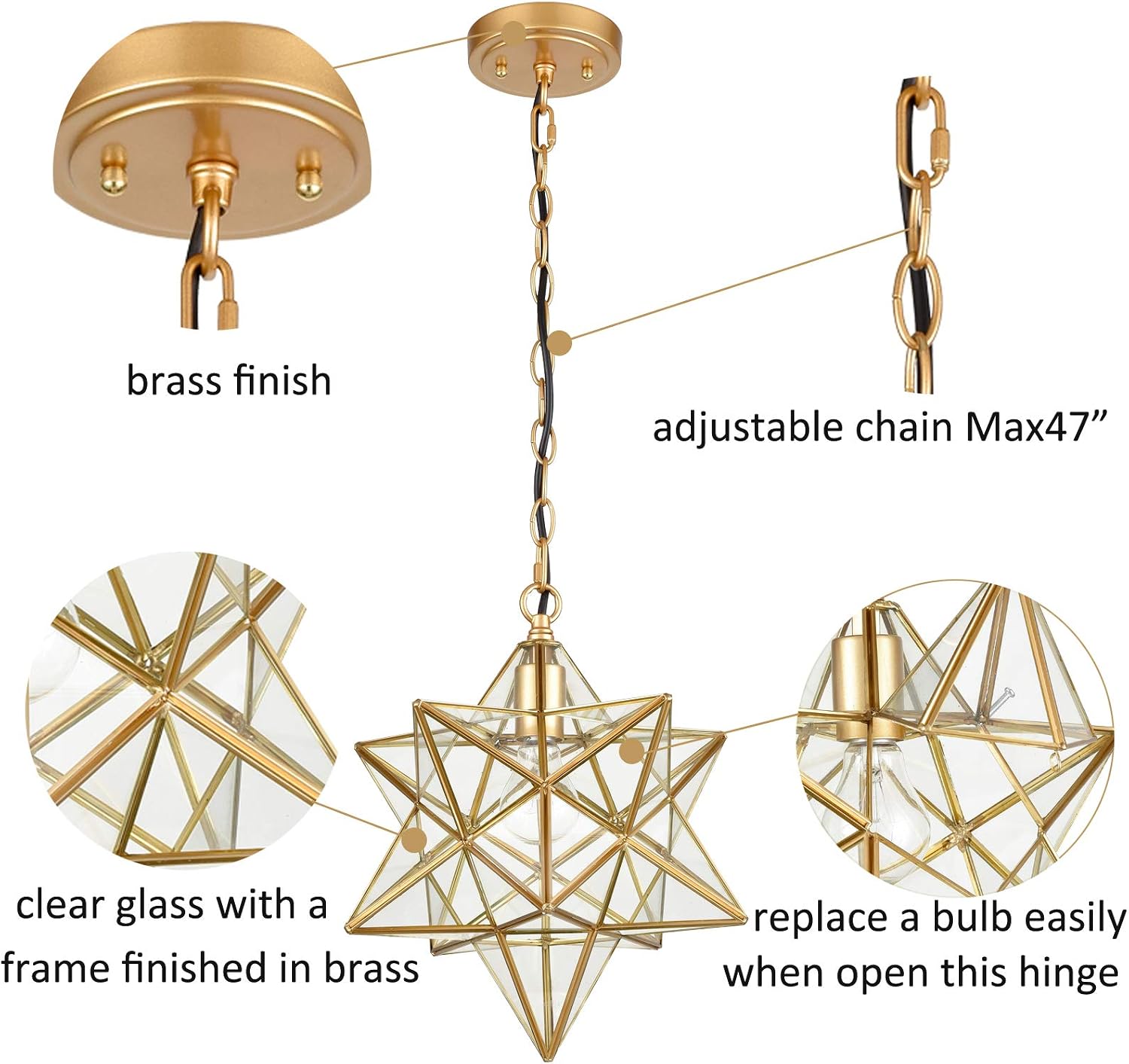 🔥 Crazy Deals DANSEER Moravian Star Light Modern Brass Pendant Light 14 Inches with Clear Glass Shade