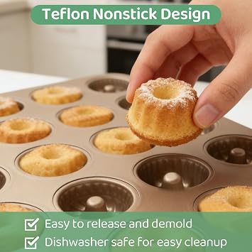 2 Pack Mini Bundlette Cake Pans for Baking, 24-Cavity Mini Fluted Cake Pans, Nonstick Carbon Steel Bundtini Cake Molds, Mini Pound Cake Pan for Cupcakes, Donuts, Cornbread, Brownies, Jellies