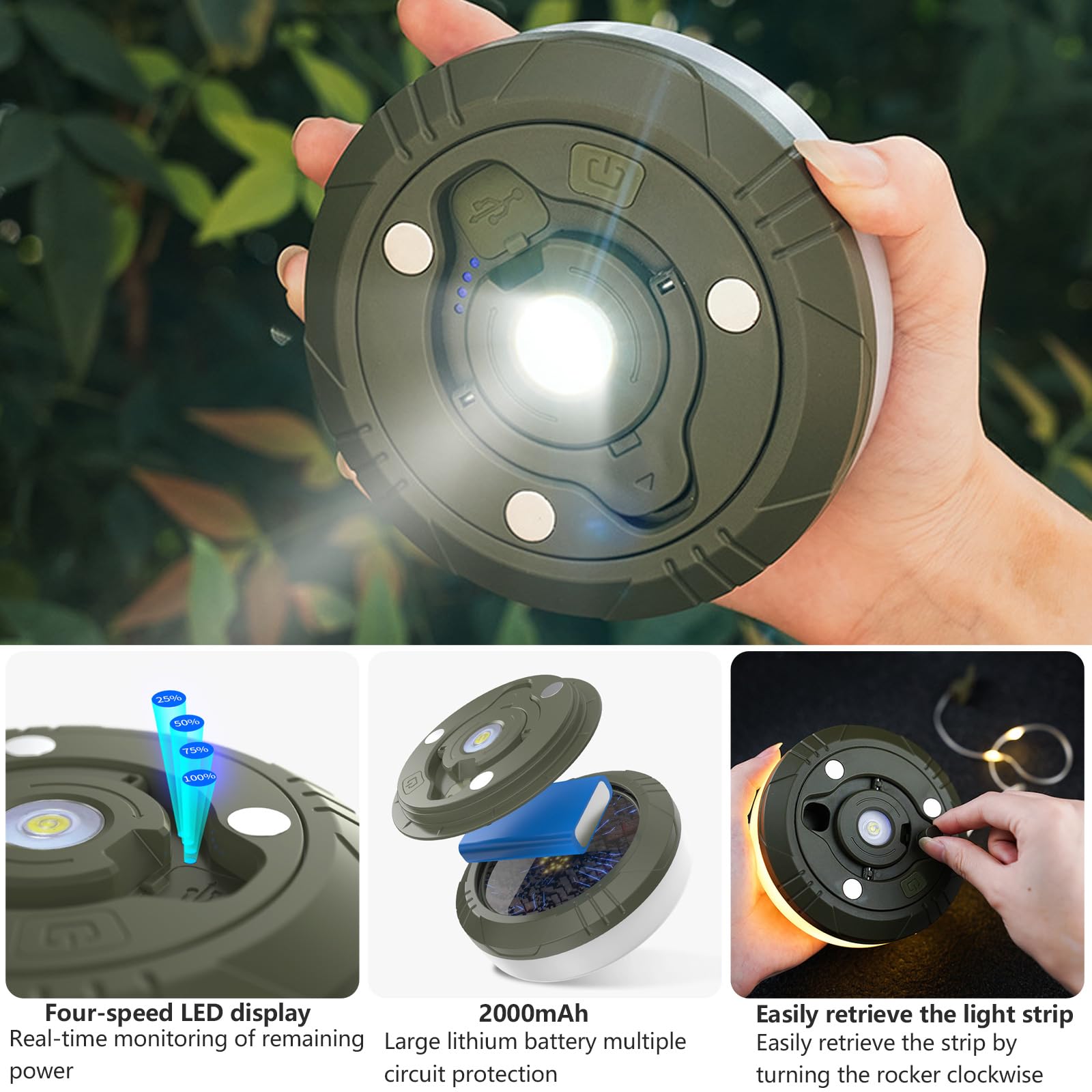 Catena Luminosa LED Da Campeggio USB – Avvolgibile, Portatile, Impermeabile IPX4, 1800 MAh