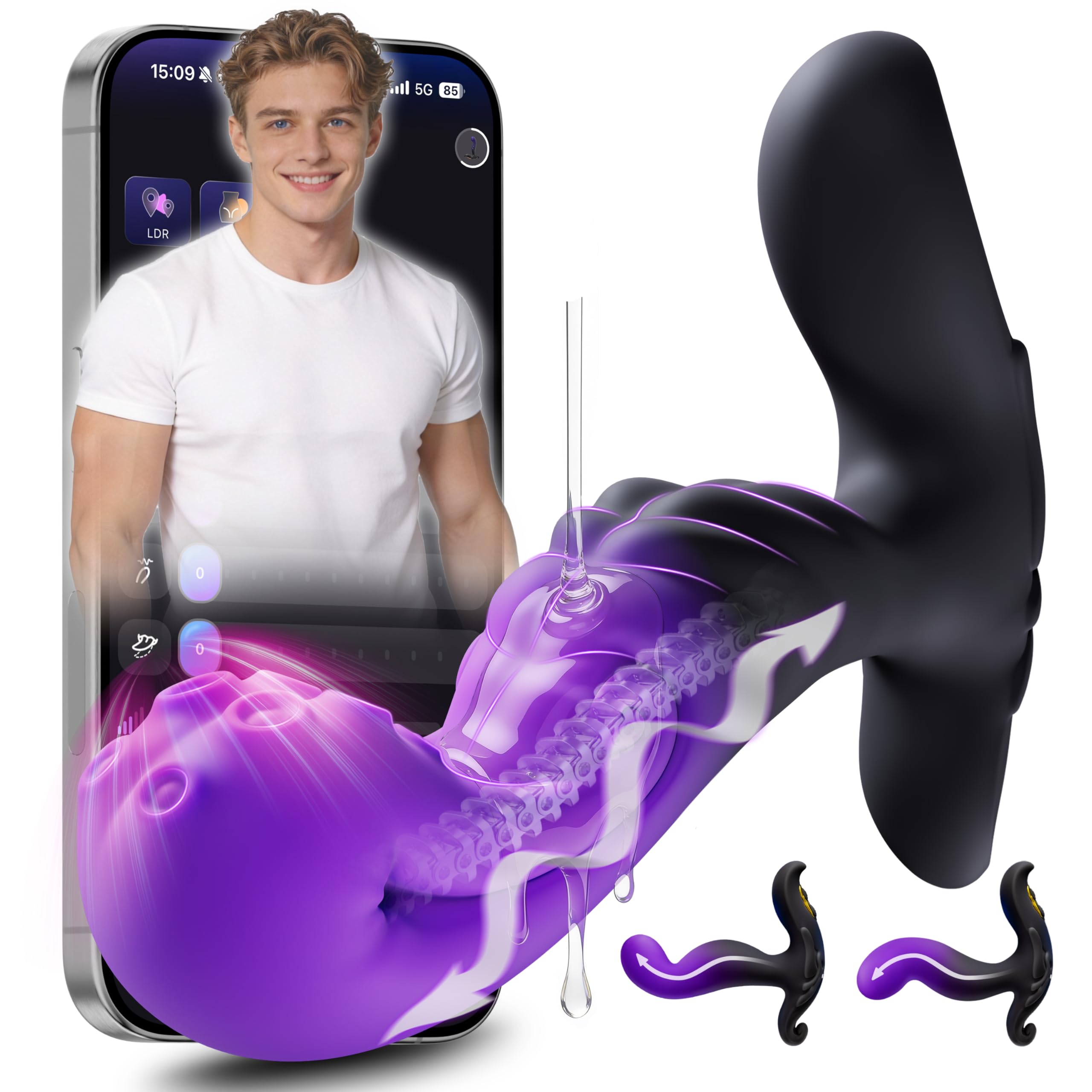 Giocattoli sessuali per uomo, stimolatore prostatico maschile con 10 funzioni di spinta peristaltica e vibrazione, vibratore anale per uomo, plug anale in silicone morbido, sex toy maschile
